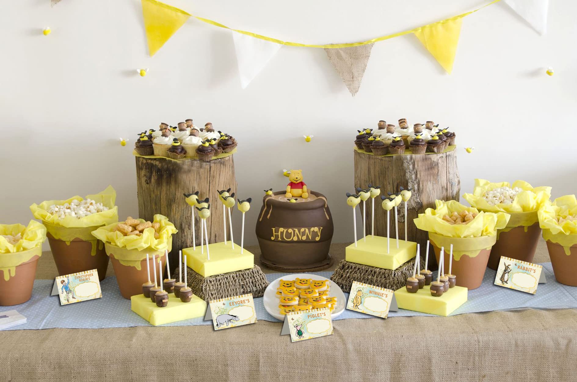 Classic Winnie the Pooh Food Labels & Signs - 12 Pcs Baby Shower Decorations, Birthday Party Favors, Table Centerpieces | Perfect for Disney Themed Events, Kids Parties & Nursery Decor
