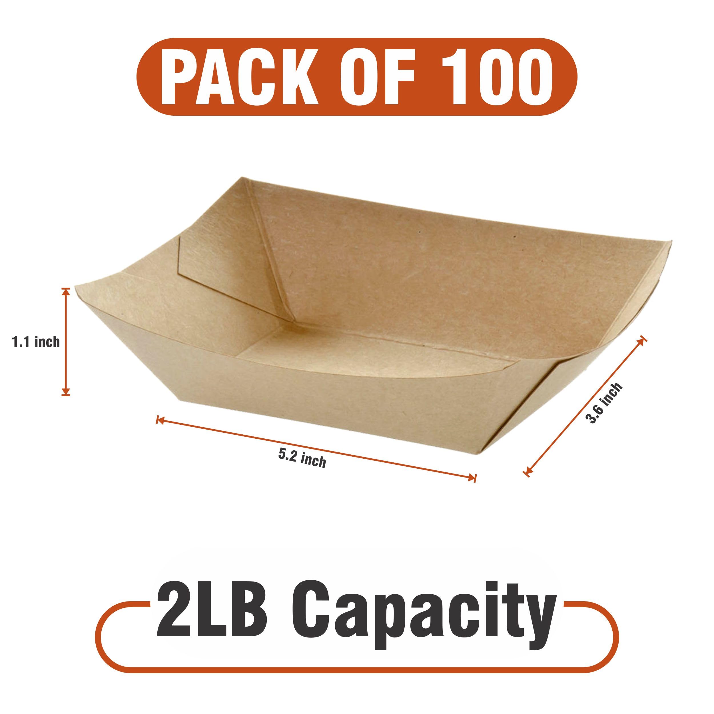 100-Pack 2lb Natural Kraft Paper Food Trays - Eco-Friendly Disposable Serving Containers for Parties, Picnics & Concession Stands