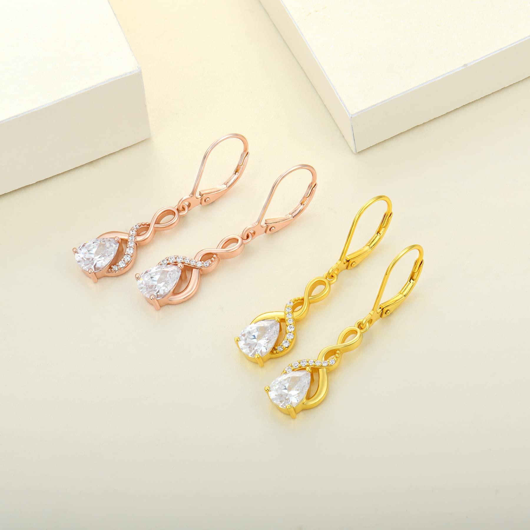 925 Sterling Silver Infinity Dangle Drop Earrings with Pear Cut Birthstone - Leverback Earrings for Women | Elegant Gift for Anniversary, Birthday & Special Occasions