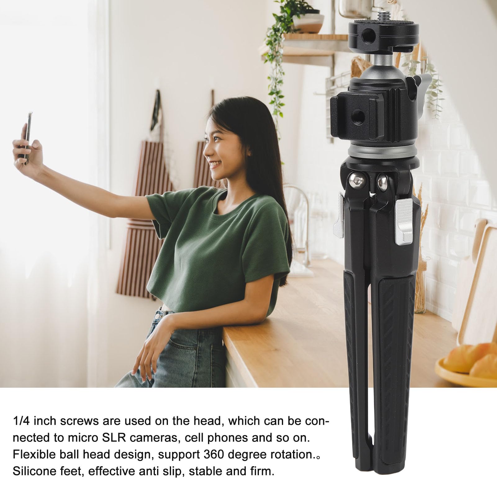 360° Rotating Ball Head Tabletop Tripod - 2-in-1 Aluminum Alloy Mini Stand for Smartphones, Cameras & Projectors | Perfect for Vlogging, Live Streaming & Home Theater Setup