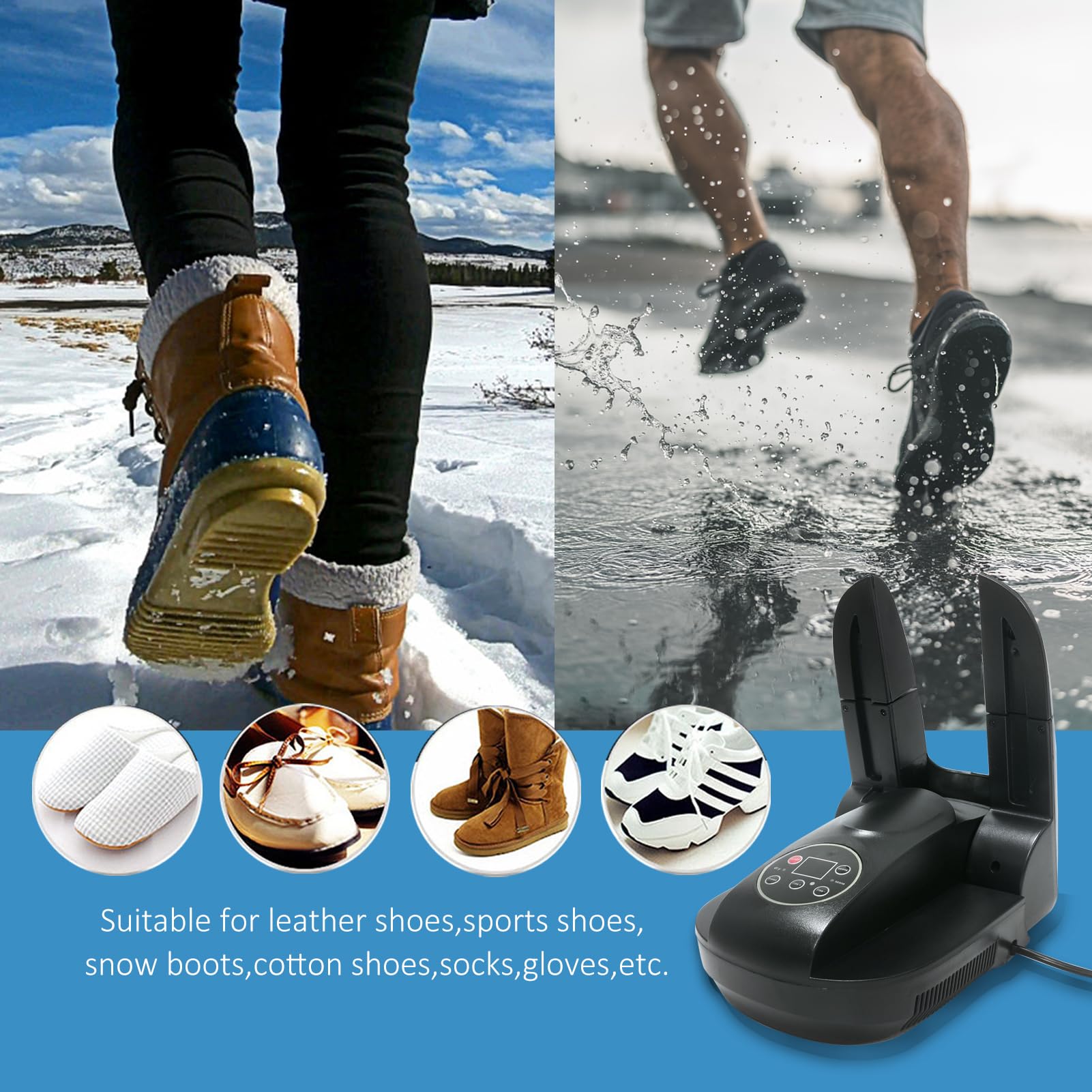 Electric Shoe Sterilizer & Boot Dryer with Ozone Deodorizer | Digital Timer & Control Hair Dryer Function (Model G-S6629B) - Black | Perfect for Gym Shoes, Hiking Boots & Winter Footwear Care