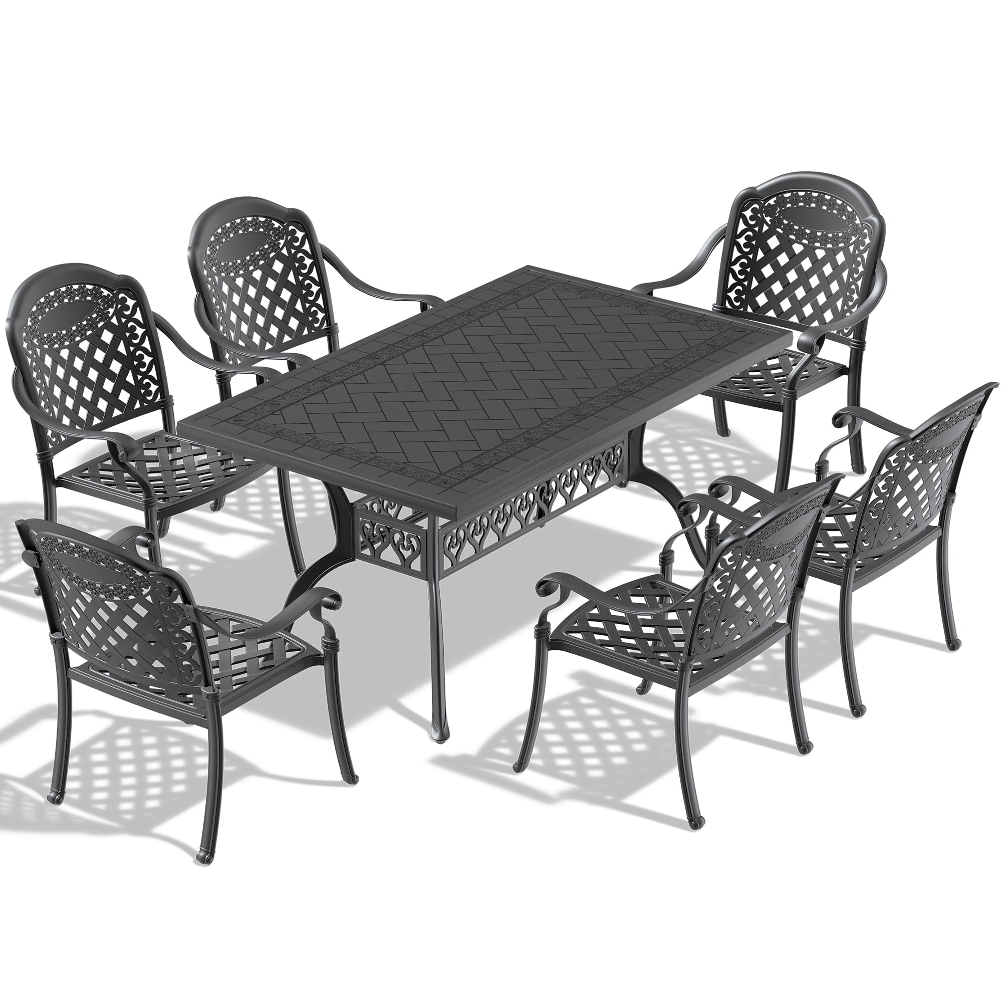 7-Piece Cast Aluminum Patio Furniture Set with Cushions - Outdoor Dining & Lounge Chairs in Random Colors - Perfect for Garden, Poolside & Backyard Relaxation