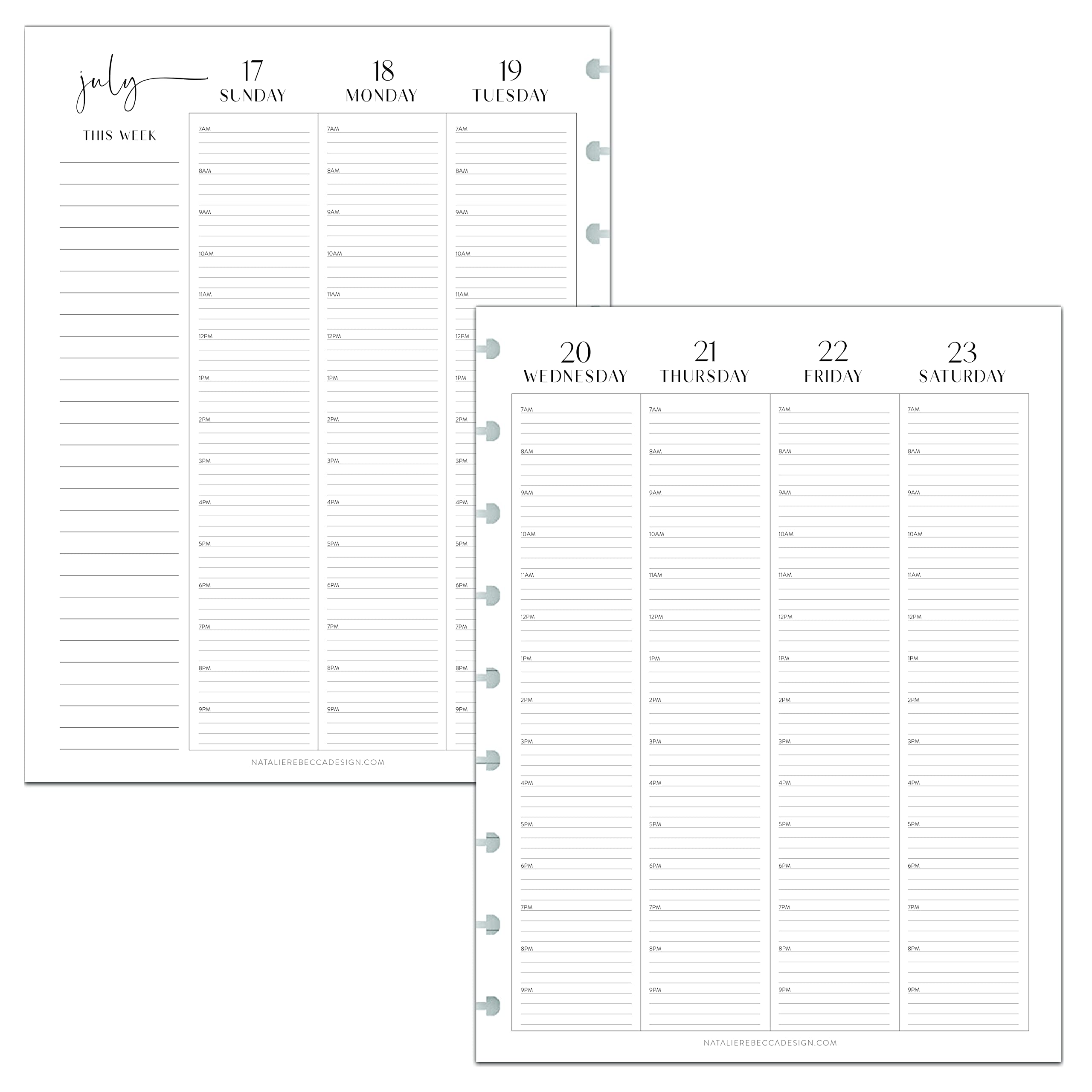 BetterNote July 2025 - June 2026 Academic HOURLY Planner for Discbound Notebooks - Fits Levenger Circa, Happy Planner, Staples Arc, TUL (Modern Style, 9-Disc, 7
