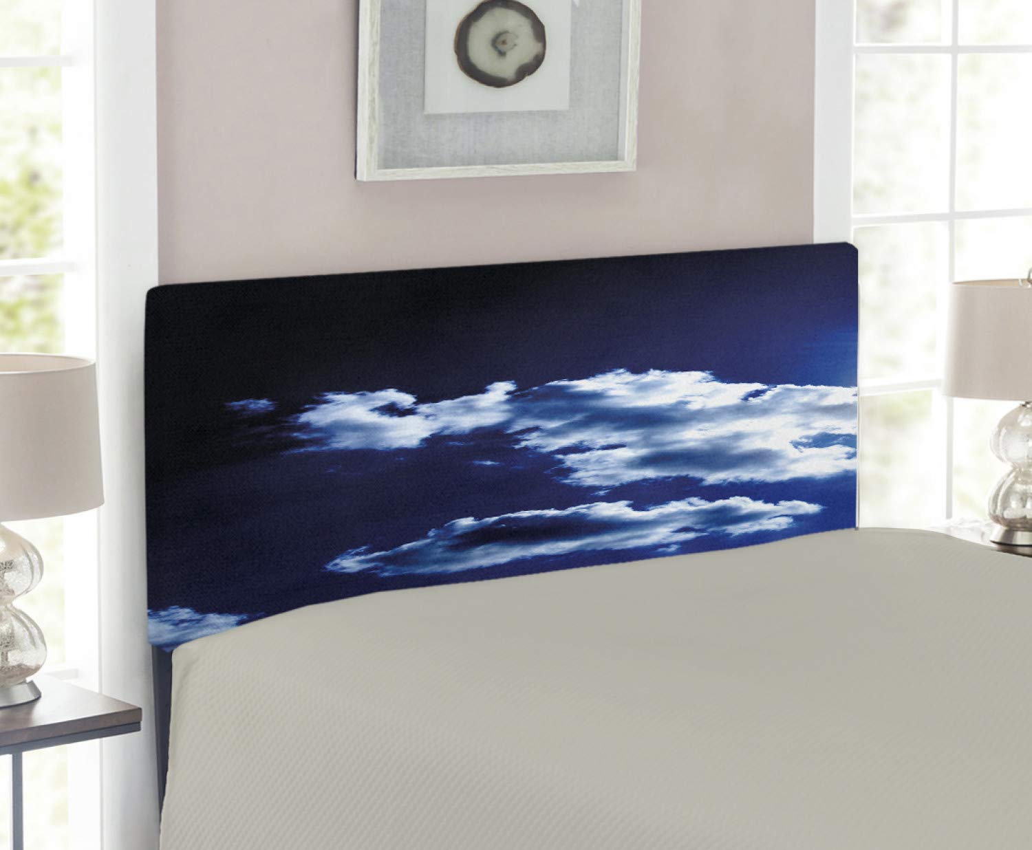 Ambesonne Dark Blue Upholstered Headboard with Memory Foam - Sky & Dramatic Clouds Sunset Design, Twin Size Bed Frame for Cozy Bedroom Decor | Perfect for Master Bedrooms, Guest Rooms & Dorm Rooms