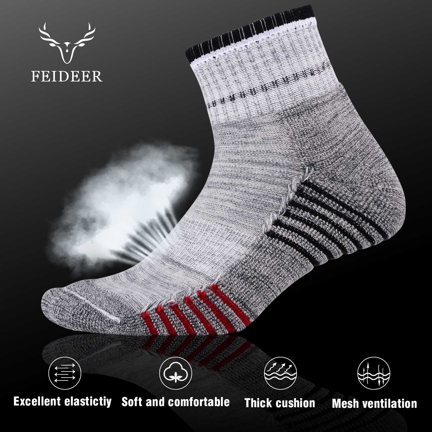 FEIDEER Men's Hiking Socks - Moisture Wicking & Breathable Outdoor Socks for Hiking, Camping & Trail Running - Comfortable Cushioned Performance Socks for Active Men