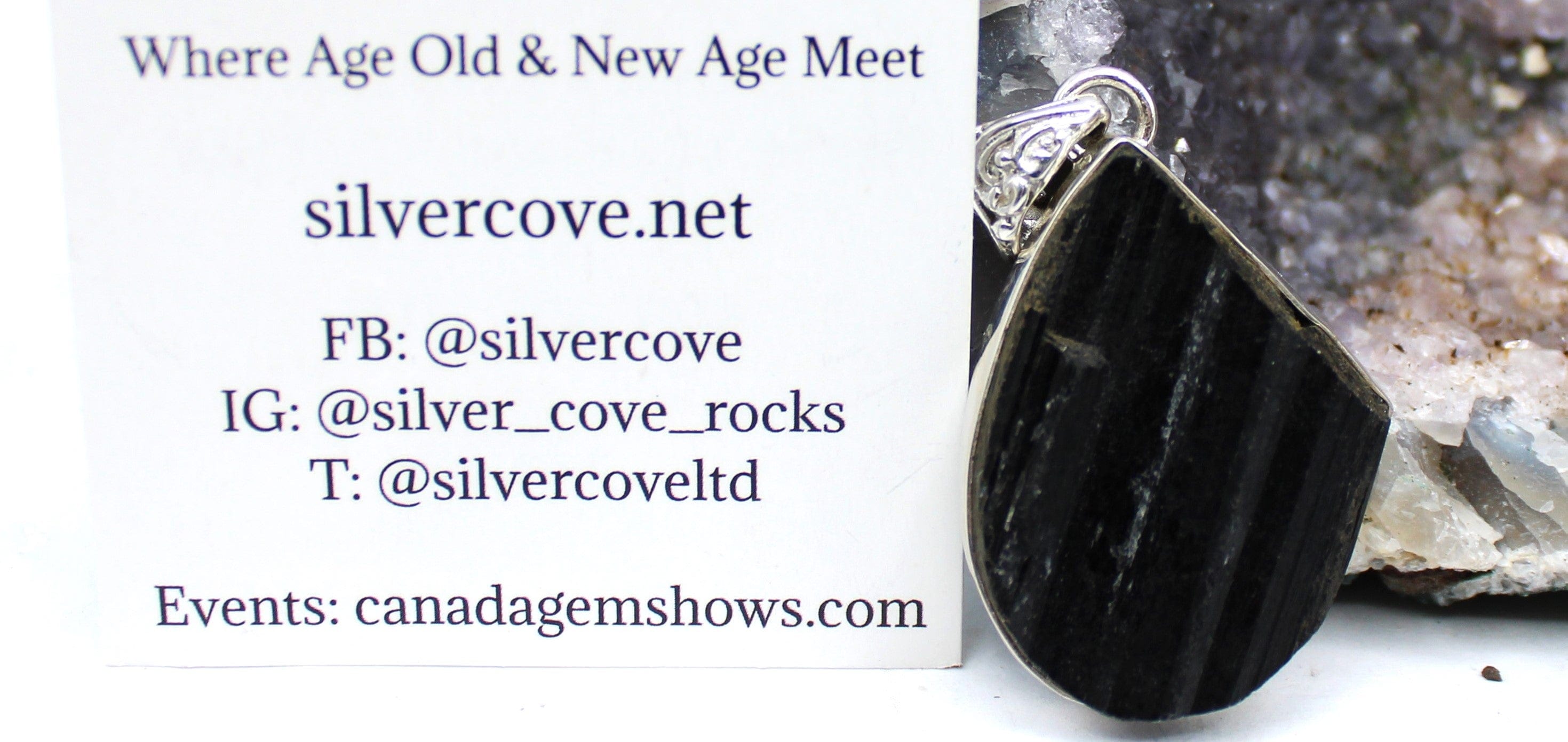 Black Tourmaline Pendant Necklace in 925 Sterling Silver - Protection Jewelry for Meditation & Energy Cleansing