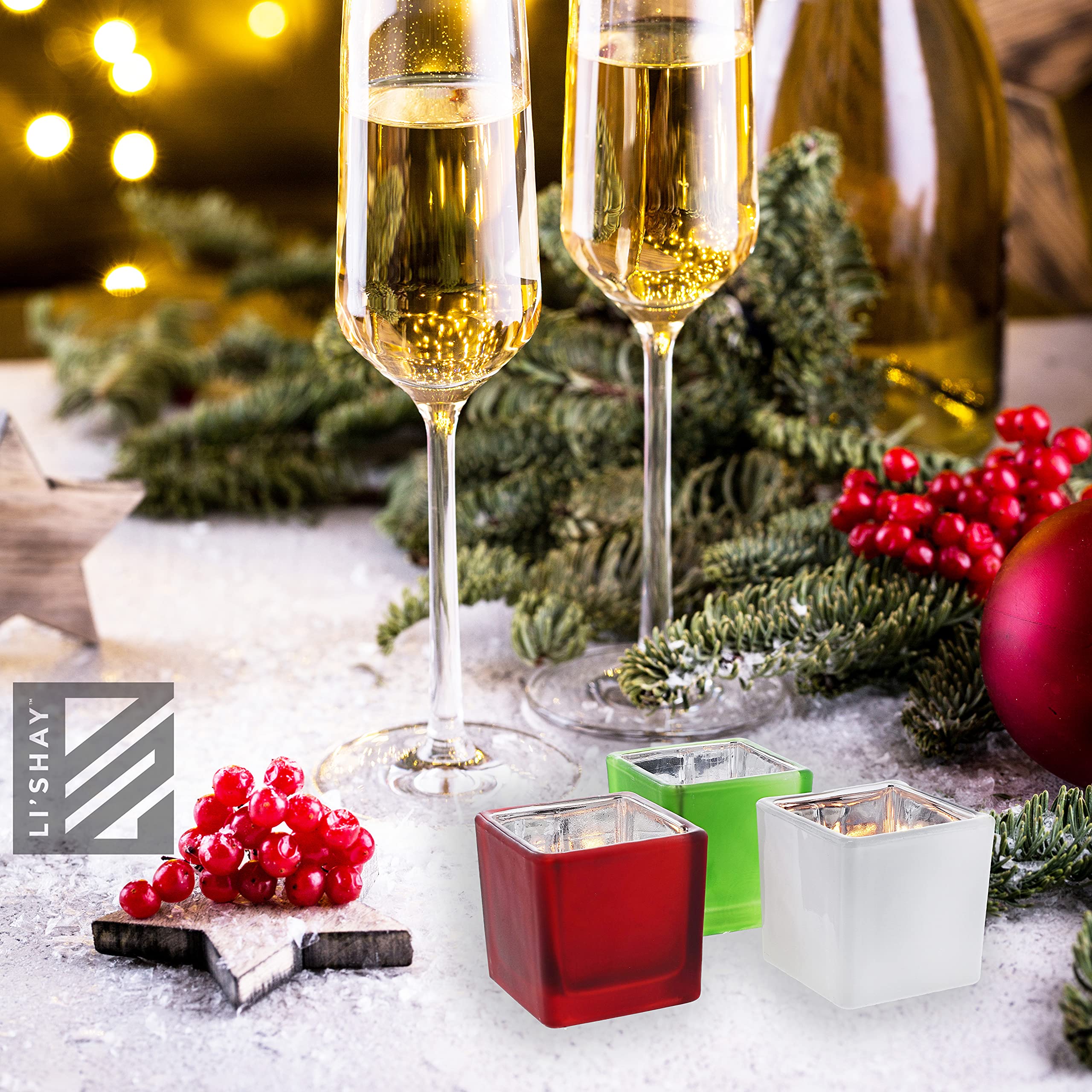 Elegant Green Square Tealight Candle Holder Set of 3 - Perfect for Home Decor, Wedding Centerpieces & Romantic Ambiance