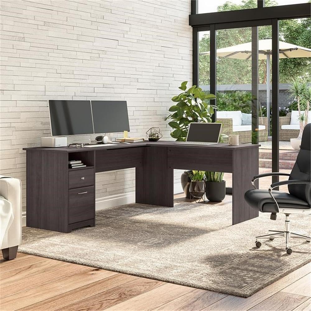 Bush Furniture L Shaped Desk with Drawers - Executive & Home Office Corner Computer Desk | Cabot Collection Storage Table with Chrome Hardware | 72W x 23D x 42H | Perfect for Small Spaces, Gaming Setup & Remote Work