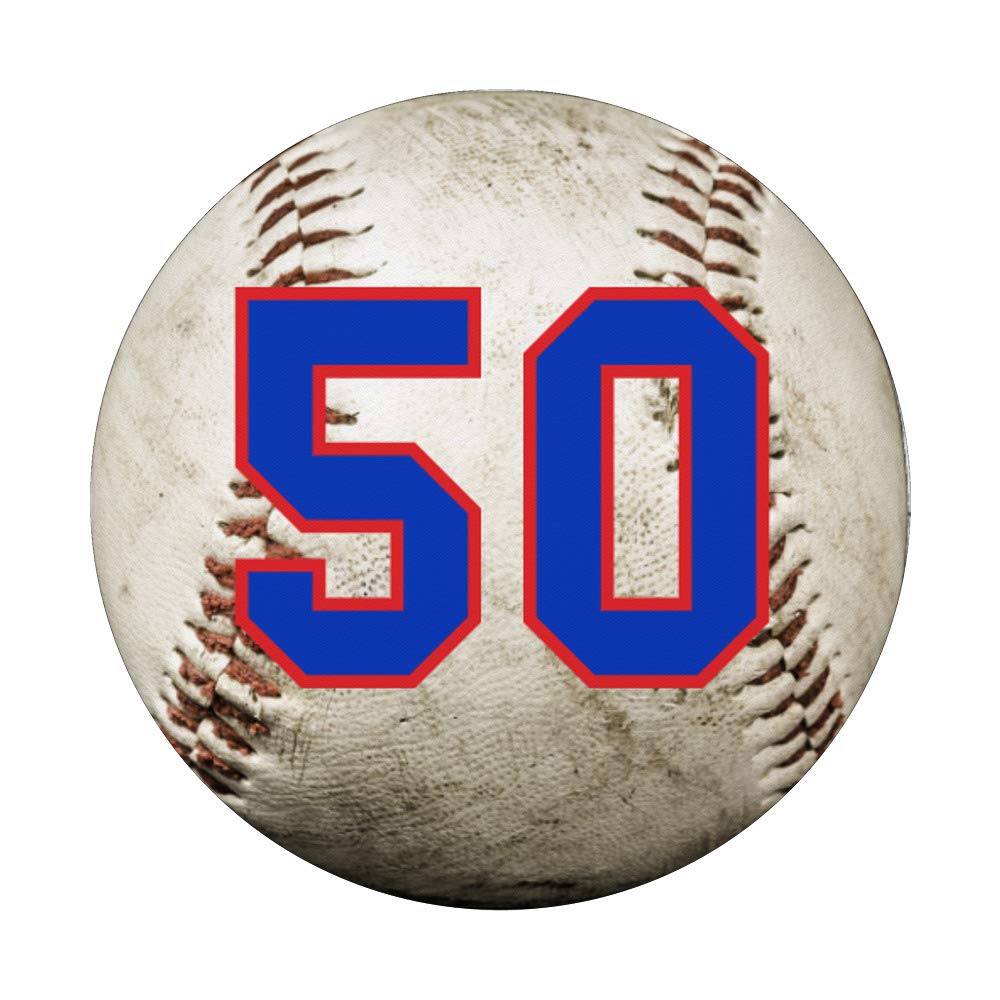 Blue and Red Baseball Number 50 Phone Stand - Perfect for Sports Fans, Office Desk & Home Decor