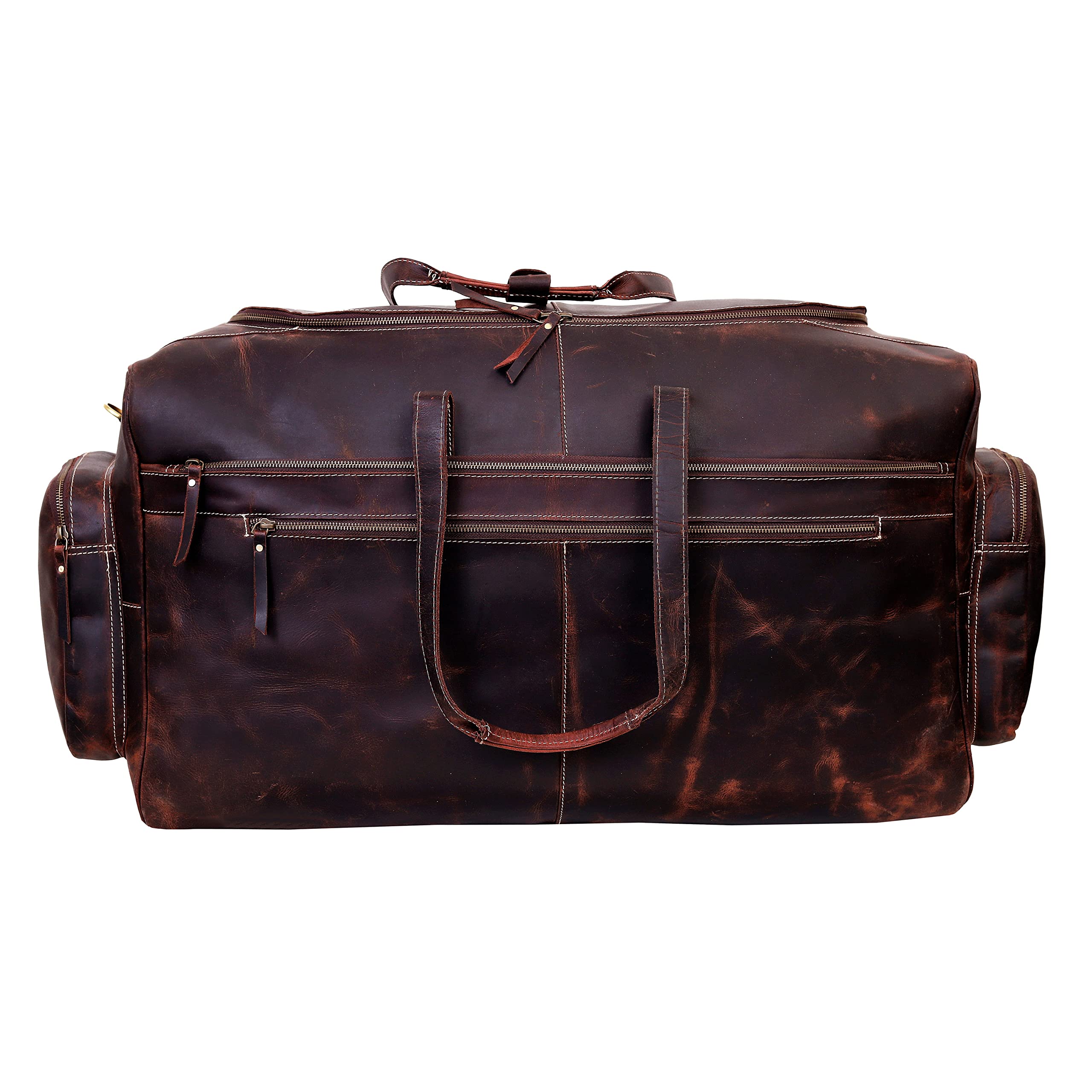 Premium Leather Duffle Travel Bag for Men & Women - 28 Inch Large Carry On Gym Sports Overnight Bag - Airline Approved Underseat Cabin Luggage for Business Trip & Weekend Getaway - Perfect Gift for Professionals (Use Cases: Gym, Business Travel, Weekend Trips, Sports Events)