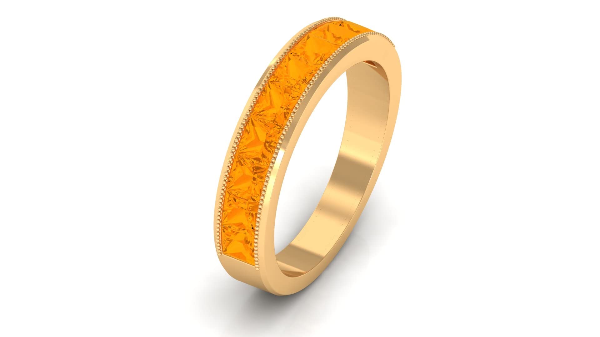 1.25 CT Princess Cut Fire Opal Half Eternity Ring - Channel Set 14K Solid Gold October Birthstone Ring for Women - Perfect for Anniversaries, Engagements & Special Occasions