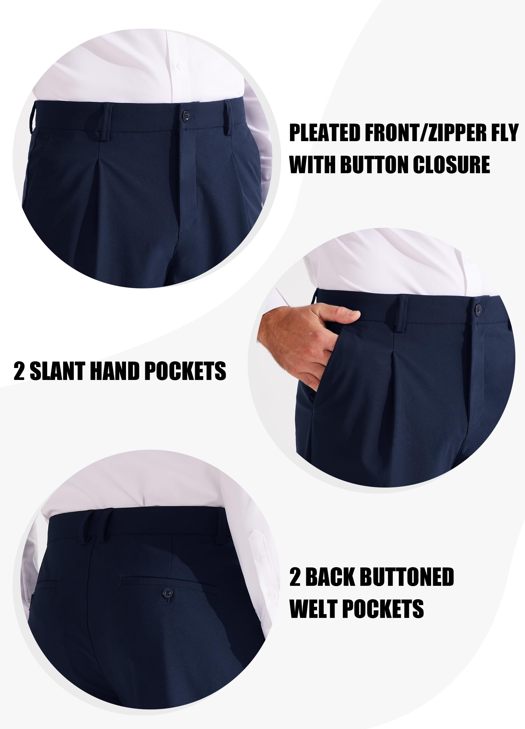 Libin Men's Classic Fit Pleated Front Dress Pants - Stretch Work & Golf Pants for Business Casual (29
