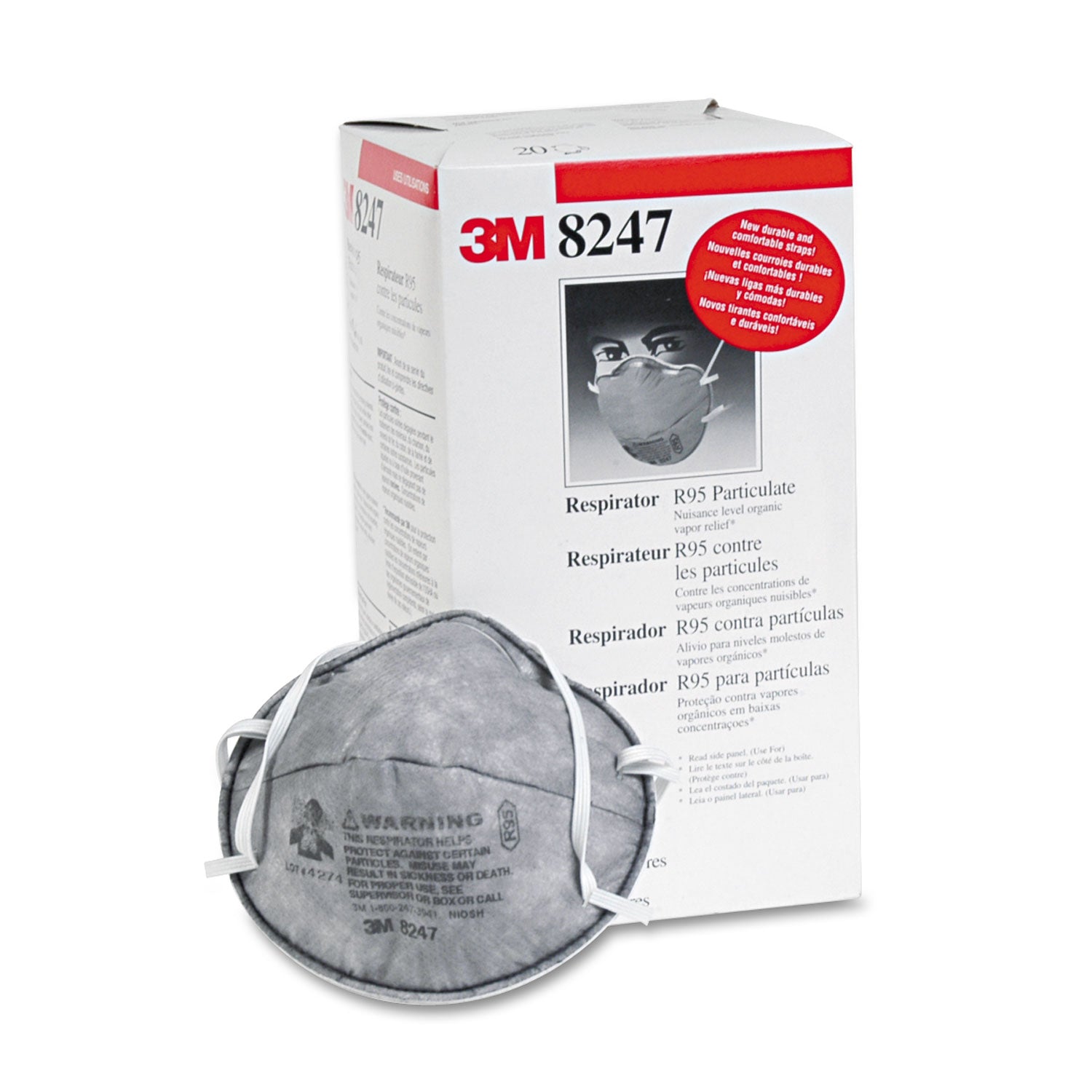 3M™ R95 Particulate Respirator with Nuisance Level Organic Vapor Relief - One Size Fits All - 20 Pack/Box - Ideal for Woodworking, Painting, and Construction Safety Protection