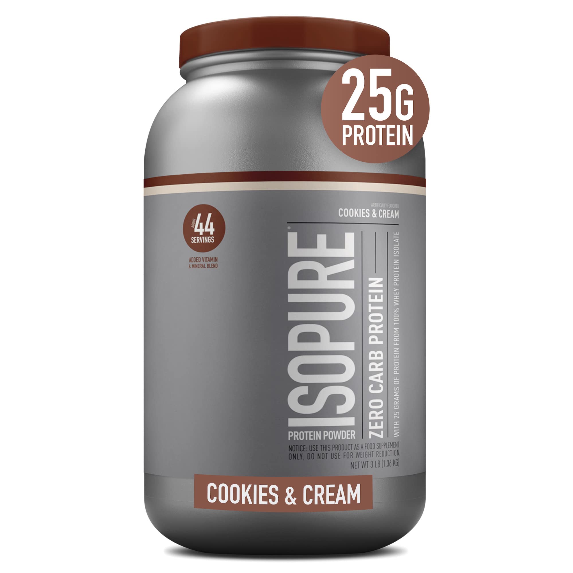 Isopure Zero Carb Protein Powder - 25g Whey Protein Isolate, Keto Friendly with Vitamin C & Zinc for Immune Support | Cookies & Cream Flavor | 3 lb (Packaging May Vary) | Perfect for Post-Workout Recovery & Weight Management