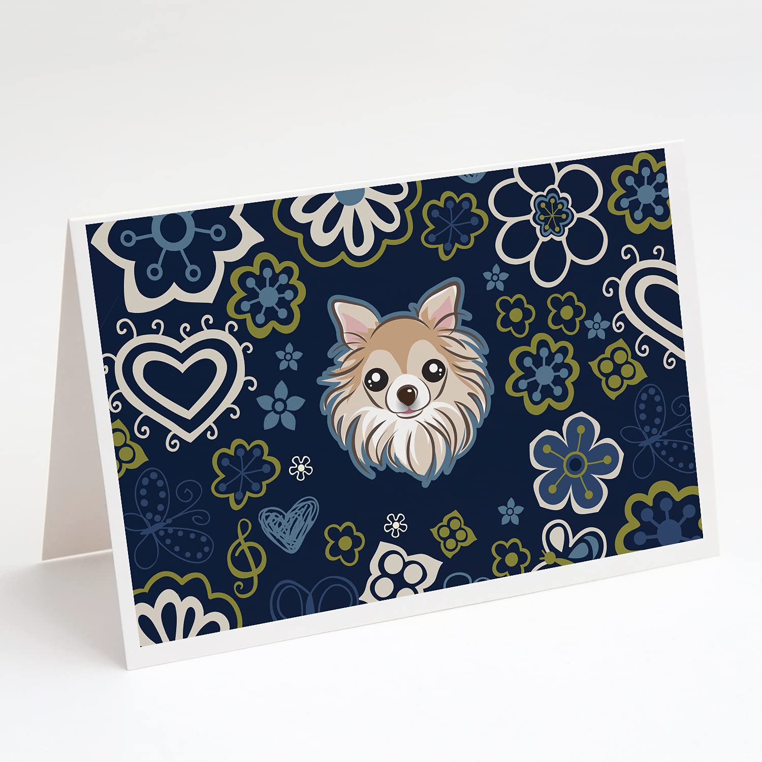 Blue Flowers Chihuahua Blank Greeting Cards & Envelopes - Pack of 8 Whimsical A7 Size 5x7 Note Cards | Perfect for Birthdays, Thank You Notes & Special Occasions