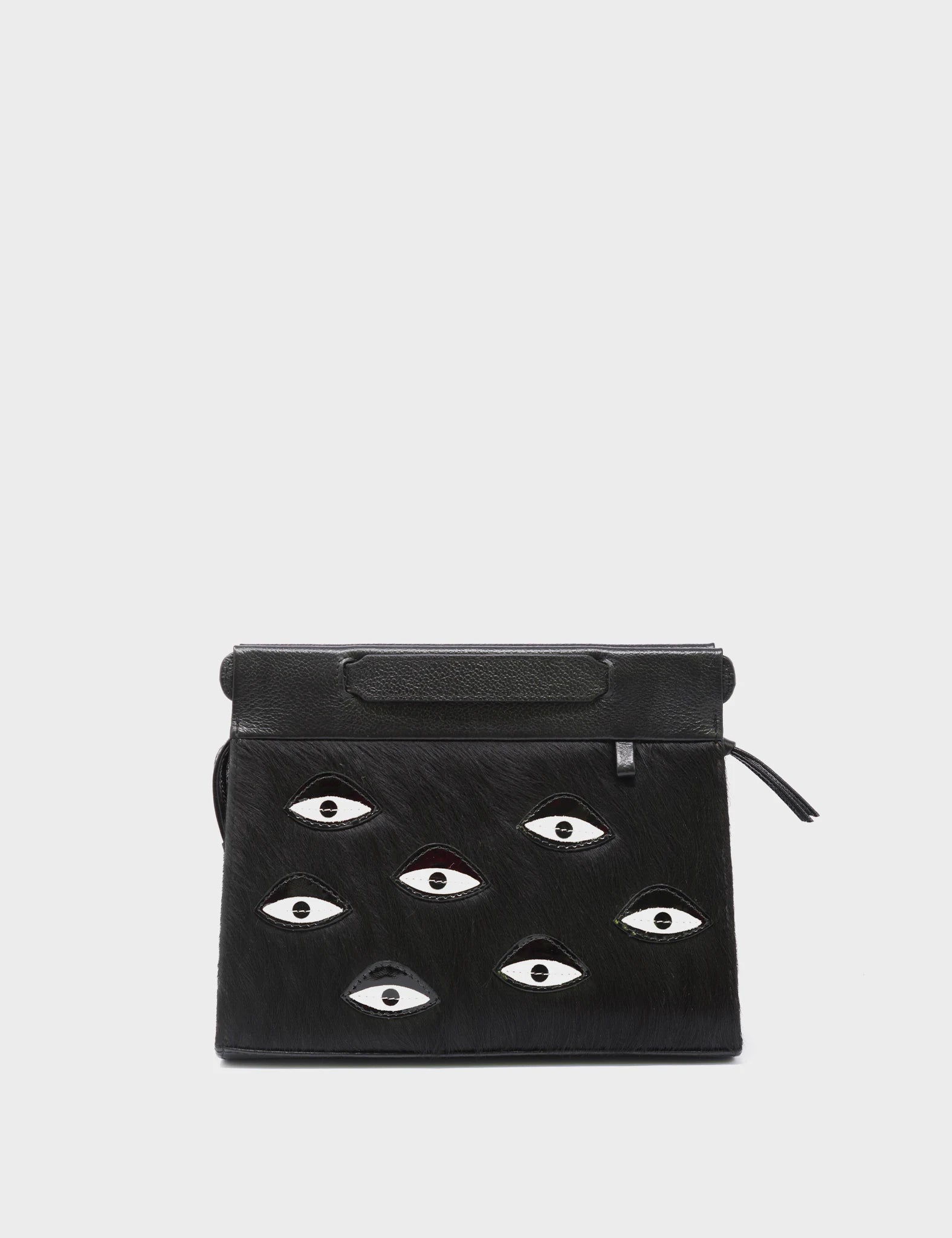 Vali Crossbody Small Black Leather Bag with Eyes Applique & Adjustable Handle - Perfect for Everyday Use, Travel, and Casual Outings