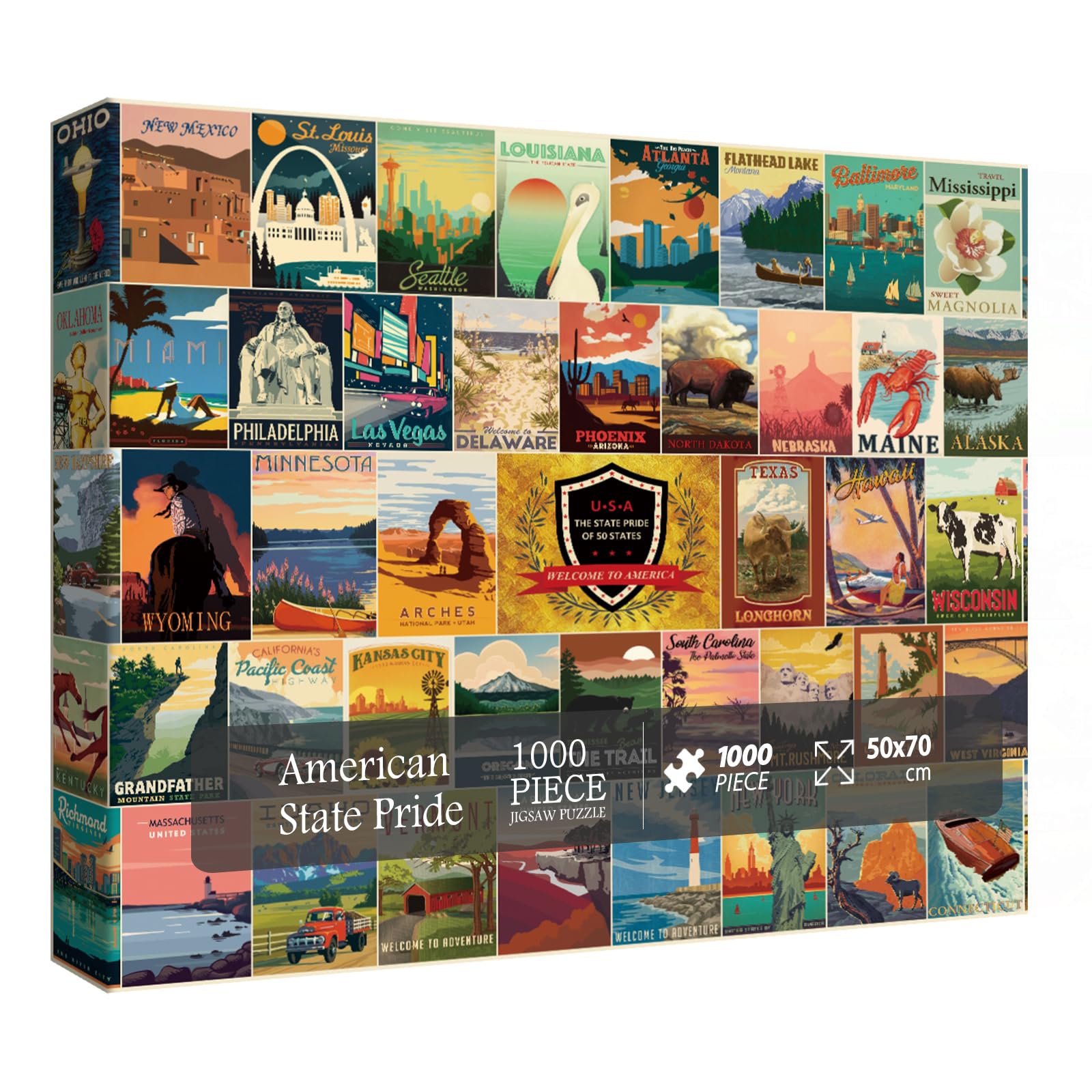 1000-Piece USA Pride Vintage Puzzle for Adults – American Travel Scenery Including Alaska & Arizona, National Nature Landscape Jigsaw Puzzle | Perfect for Home Decor, Gifts & Relaxation