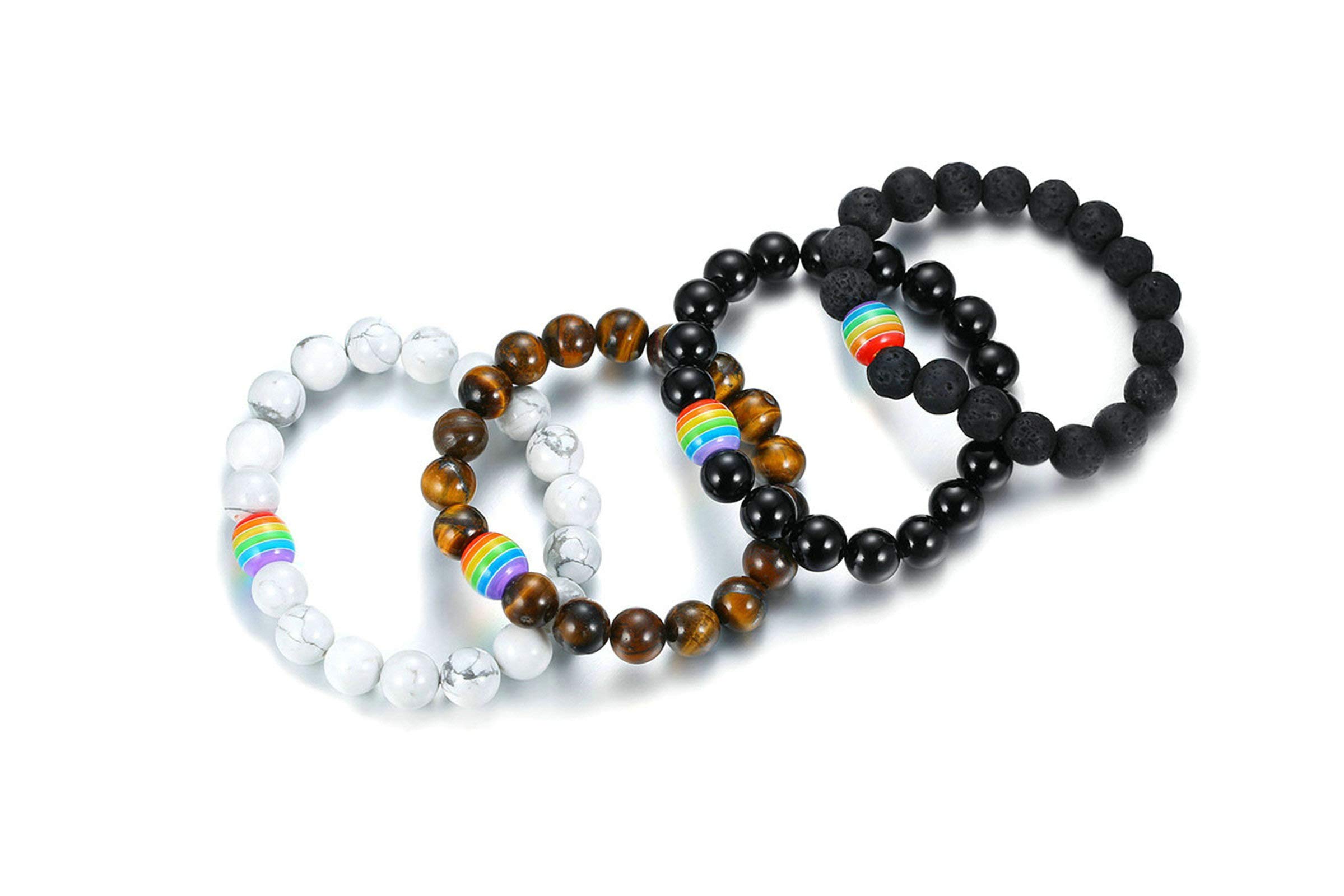 KnSam Stainless Steel Bracelet for Men & Women - Silver & Black Beaded Charm Bracelet with Elastic Band - Unisex Fashion Jewelry for Casual Wear, Gifts & Everyday Style