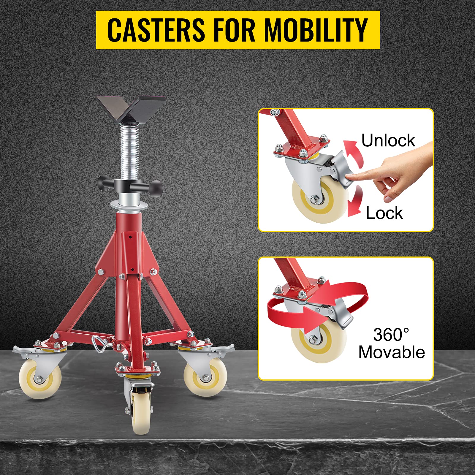 VEVOR Adjustable Pipe Stand 20-37 Inch Height, 882 LB Capacity with Casters - Folding Portable Pipe Jack Stand for 1/8