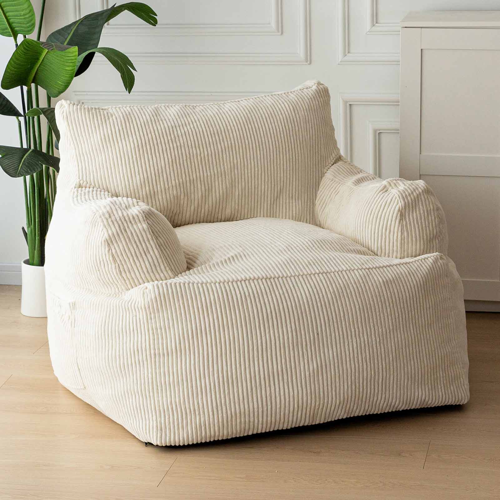 MAXYOYO Oversized Bean Bag Chair - Extra Large Stuffed Bean Bag Sofa for Living Room, Bedroom & Game Room - Soft & Comfortable Beige Lounger for Relaxing, Reading & Gaming