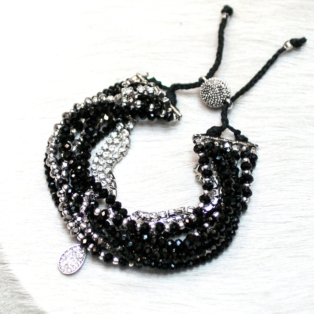 10 in 1 Magnetic Clasp Prelayered Bracelet with Pave Charm - Black | Stackable Fashion Jewelry for Women | Perfect for Parties, Weddings & Everyday Wear