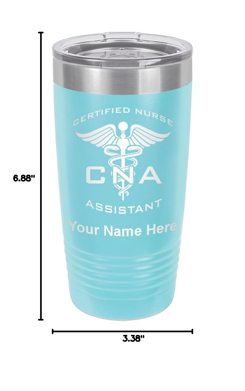 LaserGram 20oz Vacuum Insulated Stainless Steel Tumbler Mug - CNA Certified Nurse Assistant Gift with Free Personalized Engraving - Light Blue - Keeps Drinks Hot/Cold for Hours - Perfect for Nurses, Healthcare Workers & Office Use