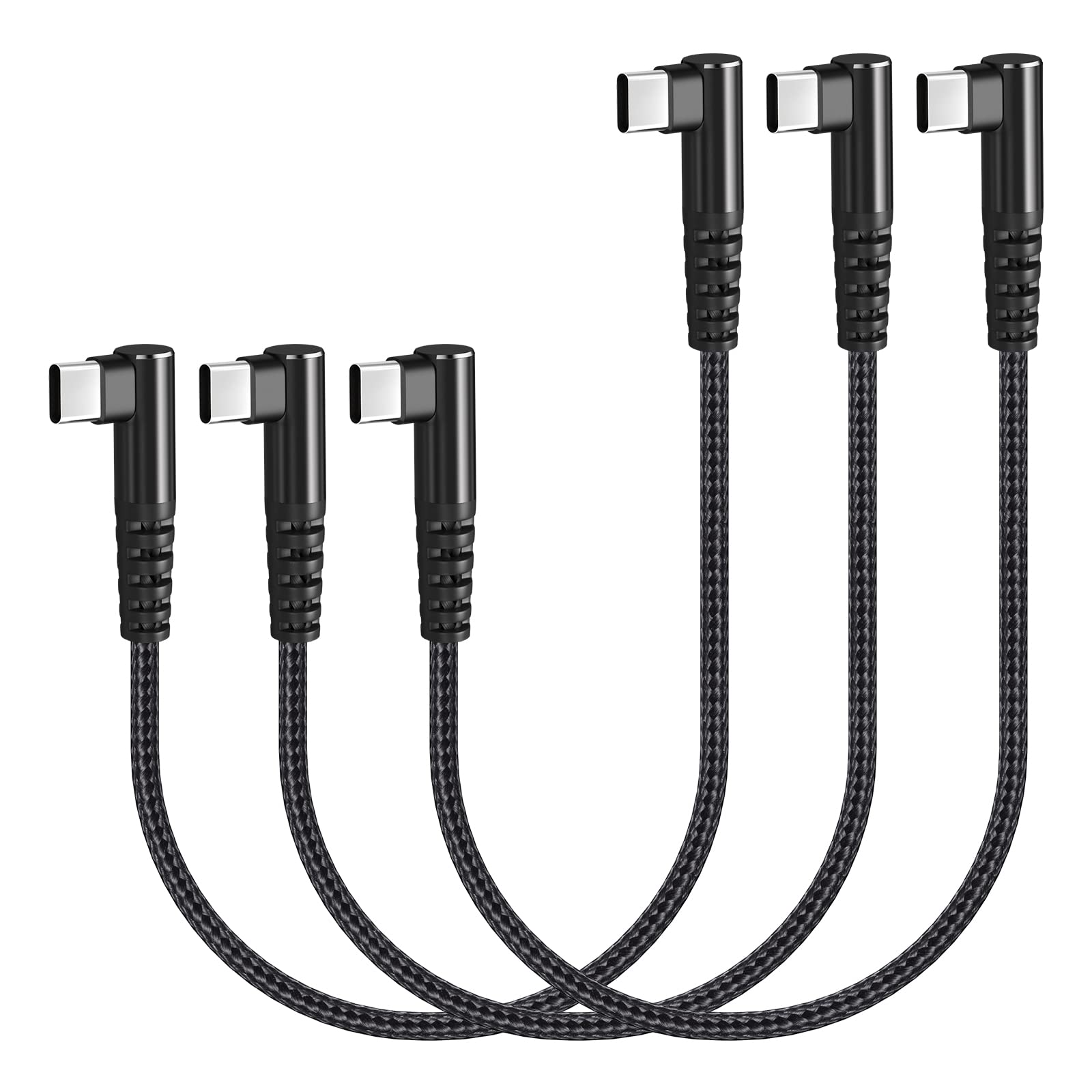 100W USB C to USB C Fast Charging Cable 1ft 3 Pack - 90 Degree Right Angle Nylon Braided Type C Cable - Compatible with MacBook Pro 2021, iPad Pro 2021, Samsung Galaxy, Google Pixel, LG - Perfect for Home, Office & Travel Charging