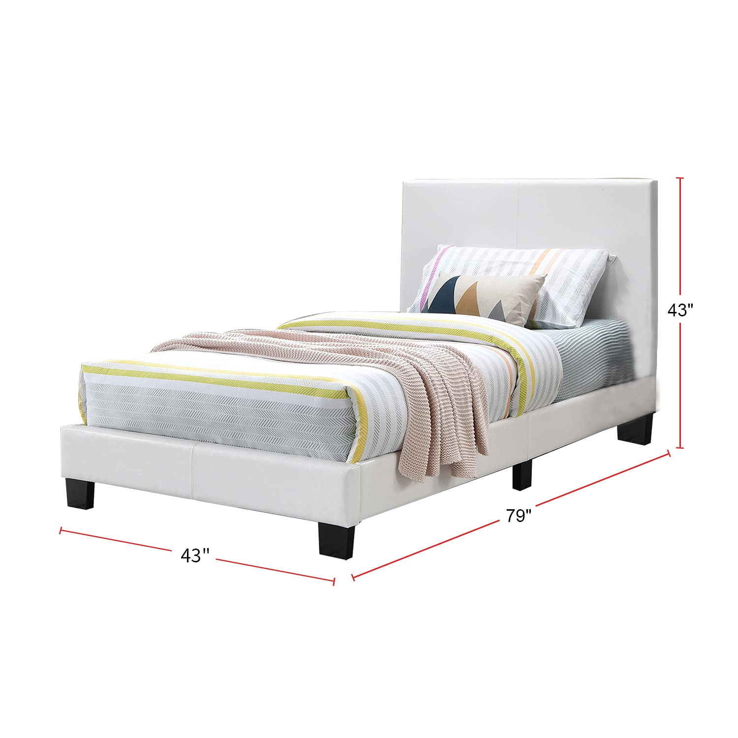 White PU Leather Twin Size Bed Frame - Modern & Comfortable for Small Spaces, Guest Rooms, Dormitories & Apartments