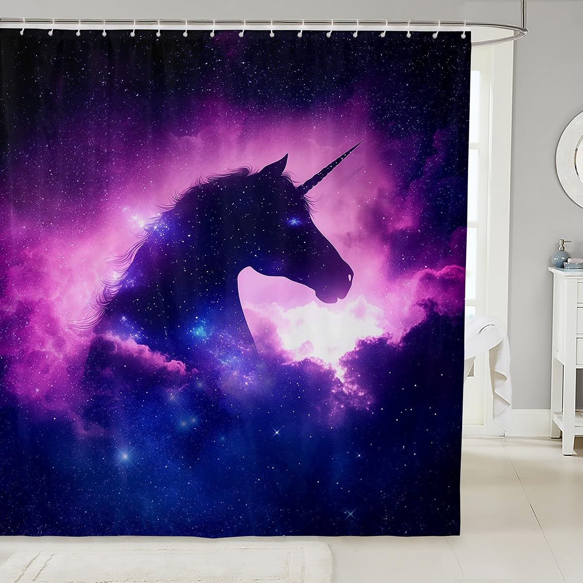Unicorn Shower Curtain for Kids - Galaxy Starry Sky Bathroom Decor for Girls & Boys - 72x84 Inch