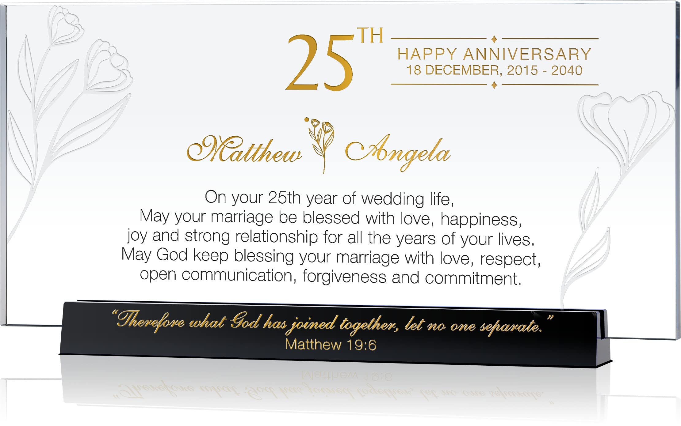 Custom Silver Wedding Anniversary Gift for Parents & Couples - Personalized with Names & Date - 25th Wedding Anniversary Keepsake - Religious Gift Idea from Children or Best Friends - Perfect for Home Decor & Special Occasions (10 Inch)