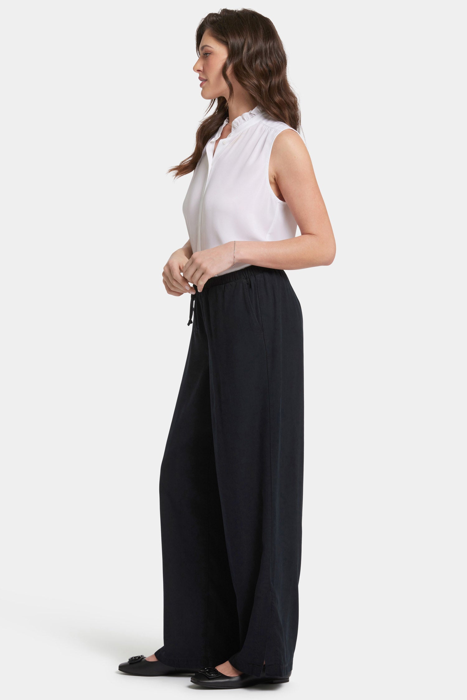 Jayne Wide Leg Pull On Pants - Overdye Black | Comfortable Stretchy High Waist Trousers for Women | Perfect for Work, Office & Casual Outfits