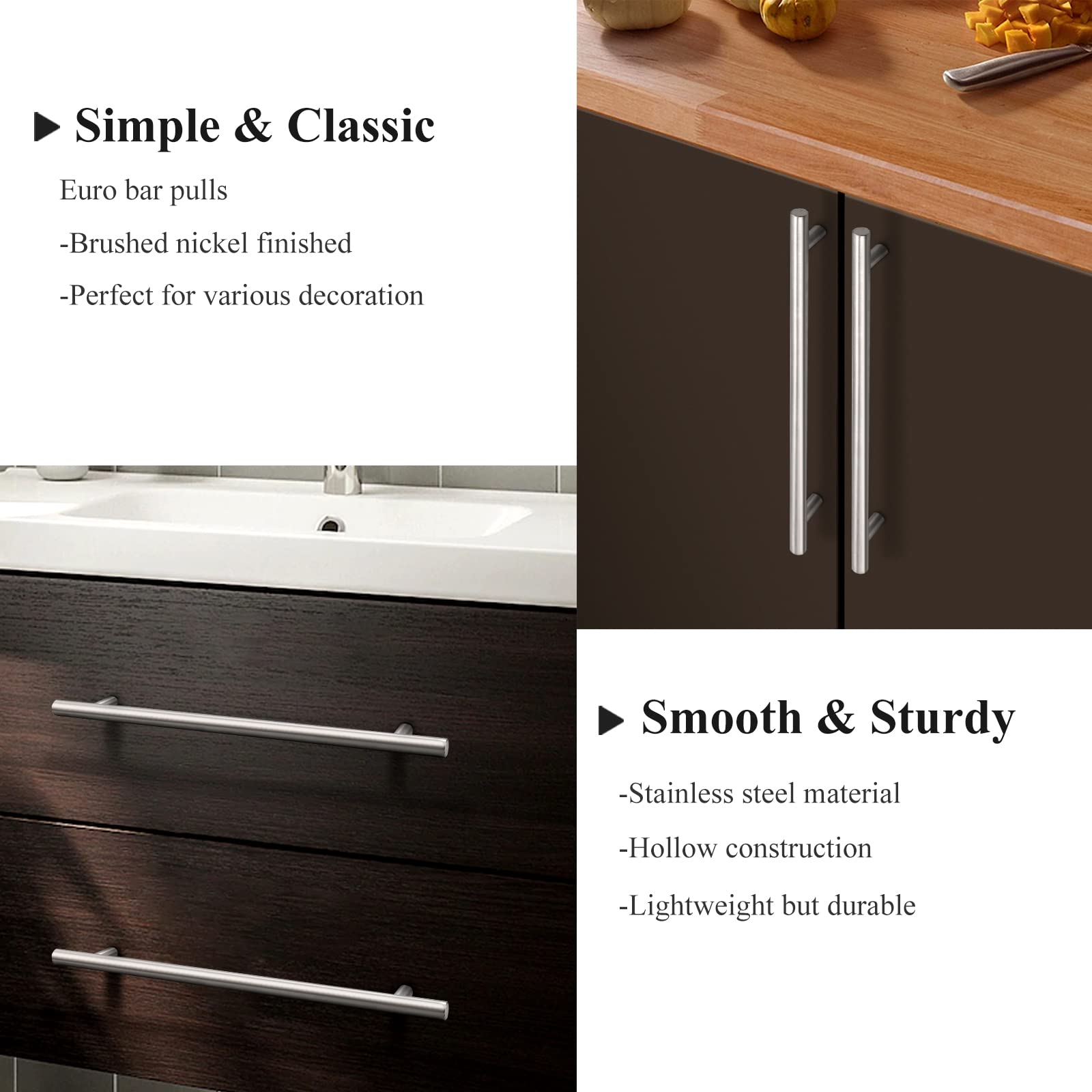 Probrico 12 Pack 7-1/2 Inch Brushed Nickel Kitchen Cabinet Handles - Round T Bar Cabinet Pulls & Black Drawer Handles for Cupboards (10 Inch Total Length) | Perfect for Modern Kitchens, Bathroom Vanities & Furniture Upgrades