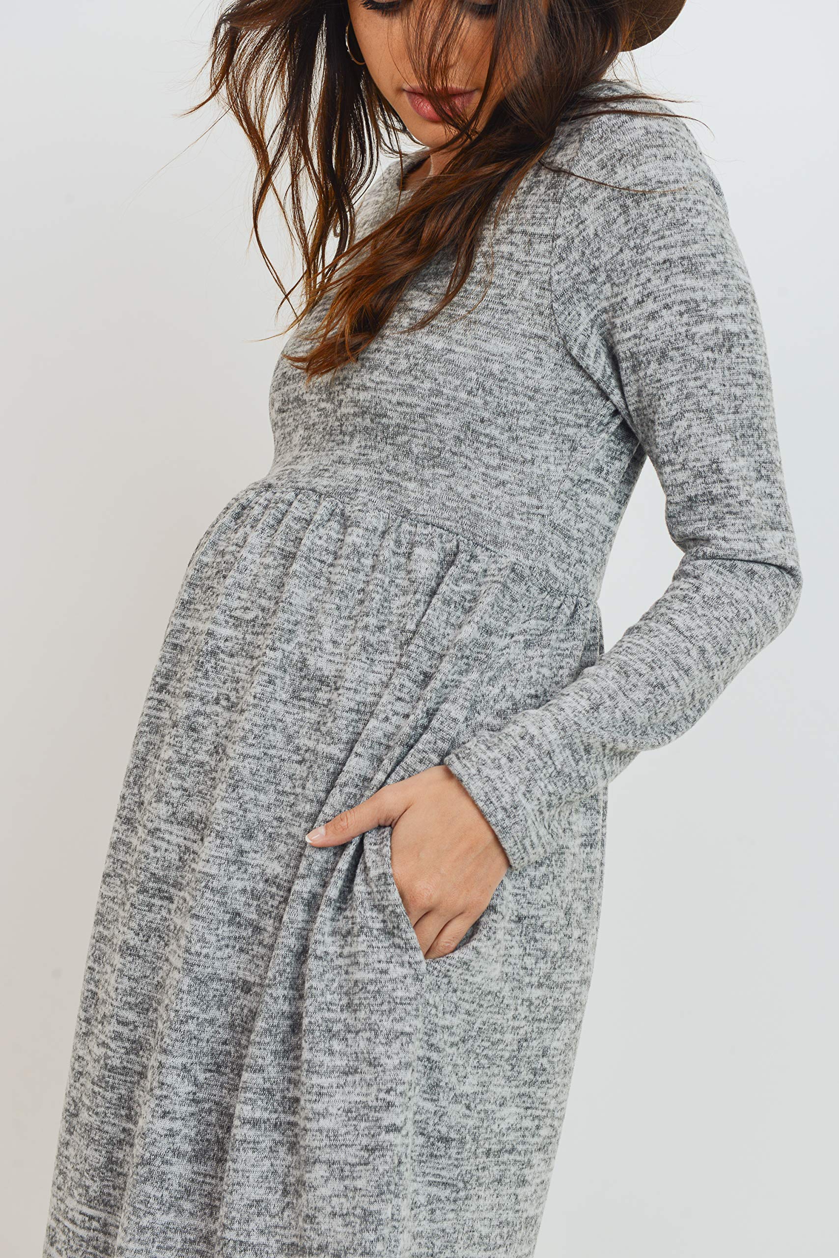 HELLO MIZ Women's Maternity Sweater Knit Dress with Pocket - Soft Stretchy Nursing Dress for Pregnancy & Breastfeeding - Perfect for Casual Wear, Office & Maternity Photos