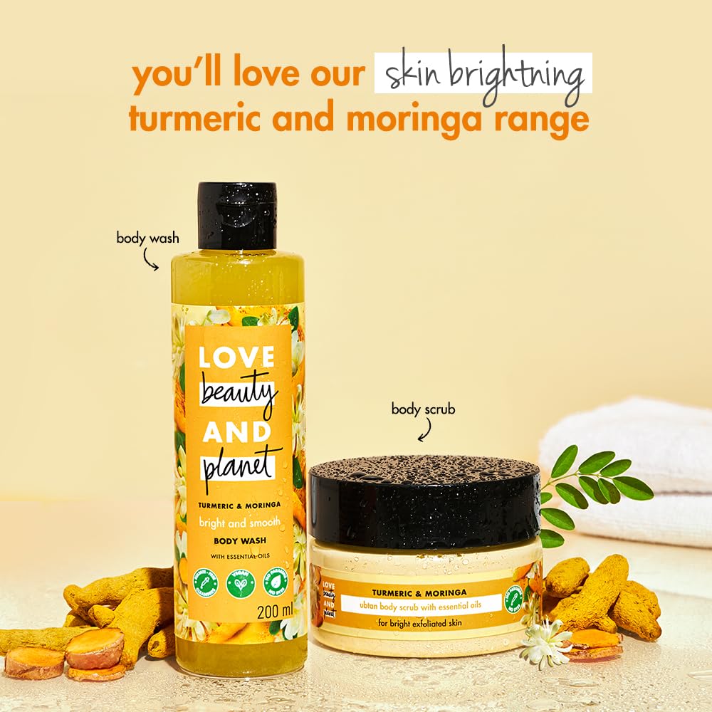 Love Beauty & Planet Turmeric & Moringa Brightening Body Wash - Natural Shower Gel for Glowing Skin, 200ml | Hydrating & Illuminating Skin Care for Daily Use, Perfect for Morning & Night Routine