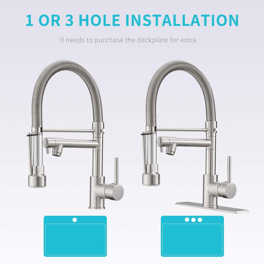 Fapully Pull Down Kitchen Faucet with Lock Sprayer - Single Handle Spring Stainless Steel Sink Faucet in Brushed Nickel | Ideal for Modern Kitchens, Restaurants & RV Use