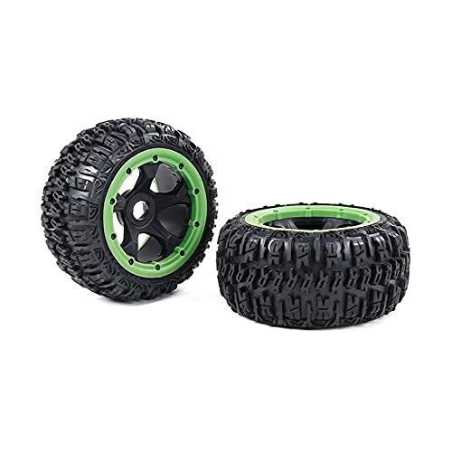 HPI ROFUN BAHA ROVAN KM Baja 5B 1/5 Scale RC Car Knobby Front & Rear Wheel Tire Assembly Kit - Green Rear Tires for Off-Road Racing & Stunt Performance