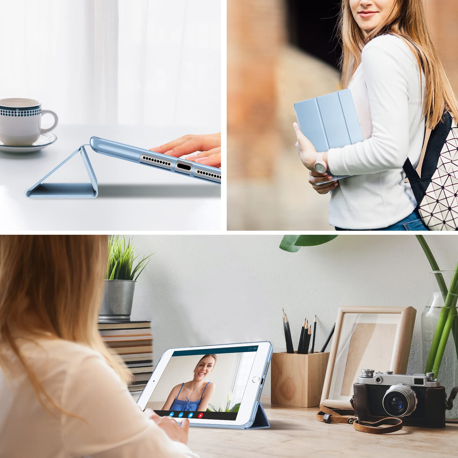 ProCase Slim Protective Cover for iPad Mini 5/4/3/2/1 (7.9 Inch) - Soft TPU Back Trifold Stand Folio Smart Case - Sky Blue | Perfect for Work, Study & Travel