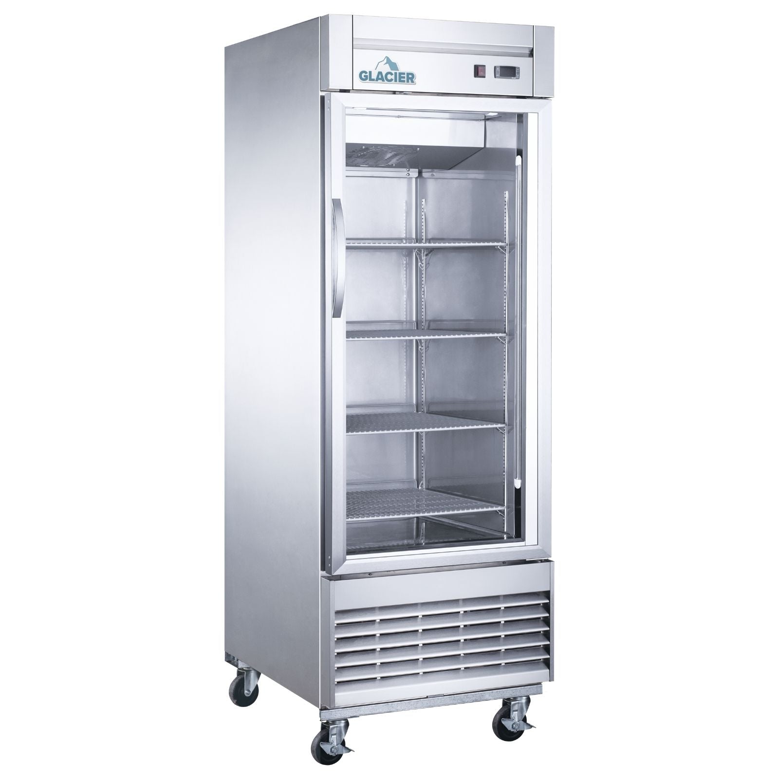 Glacier 27.5 Inch Commercial Reach-In Freezer with Single Glass Door - Perfect for Restaurants, Cafes, and Convenience Stores