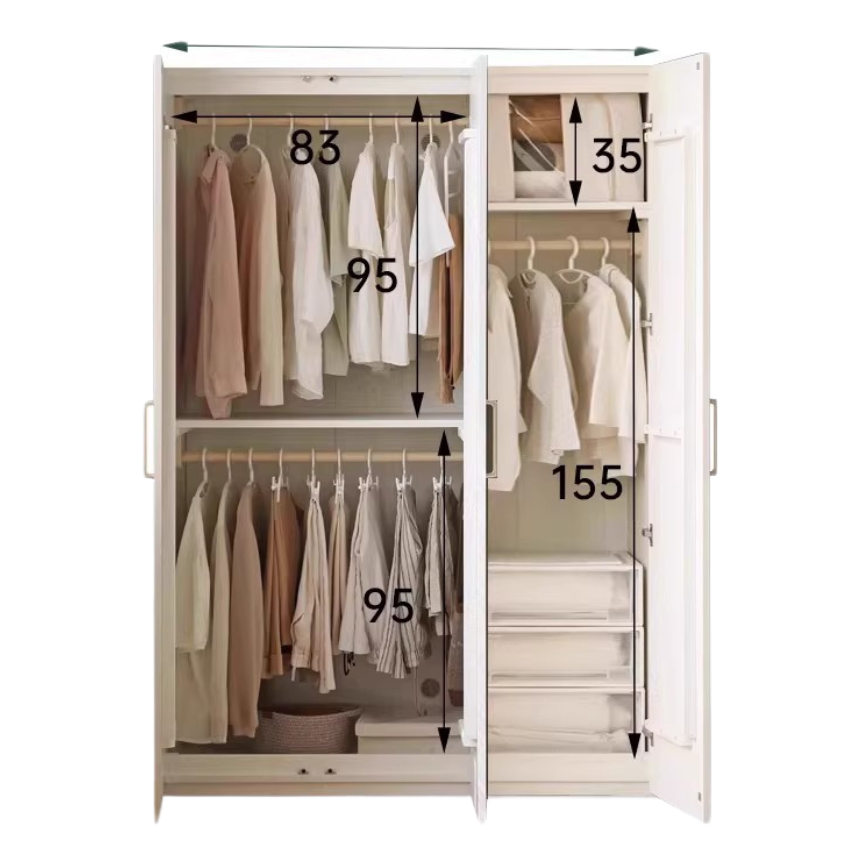 French Cream Pine Solid Wood Wardrobe - Elegant Vintage Closet for Bedroom, Living Room & Guest Room Storage