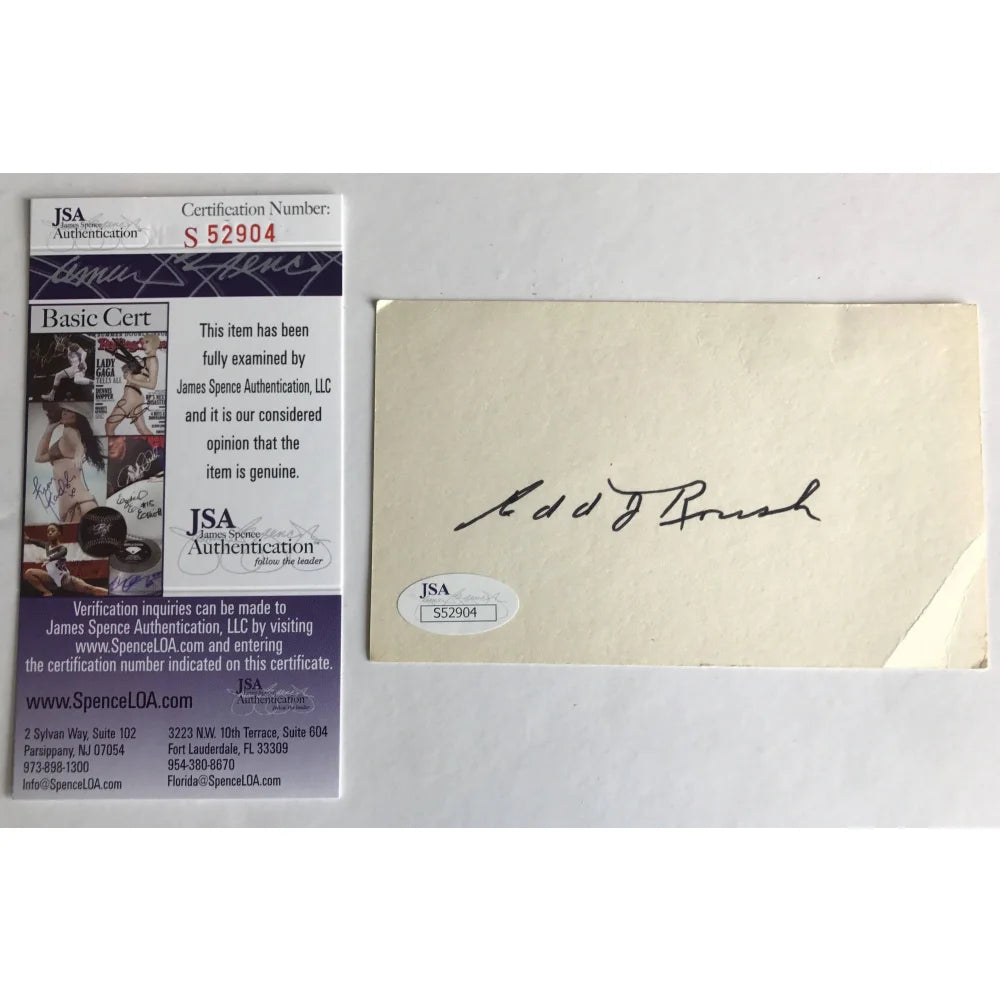 Edd Roush 3x5 Signed Index Card with JSA COA - Cincinnati Reds Hall of Fame Cut Autograph - Perfect for Sports Memorabilia Collectors and Baseball Fans Display