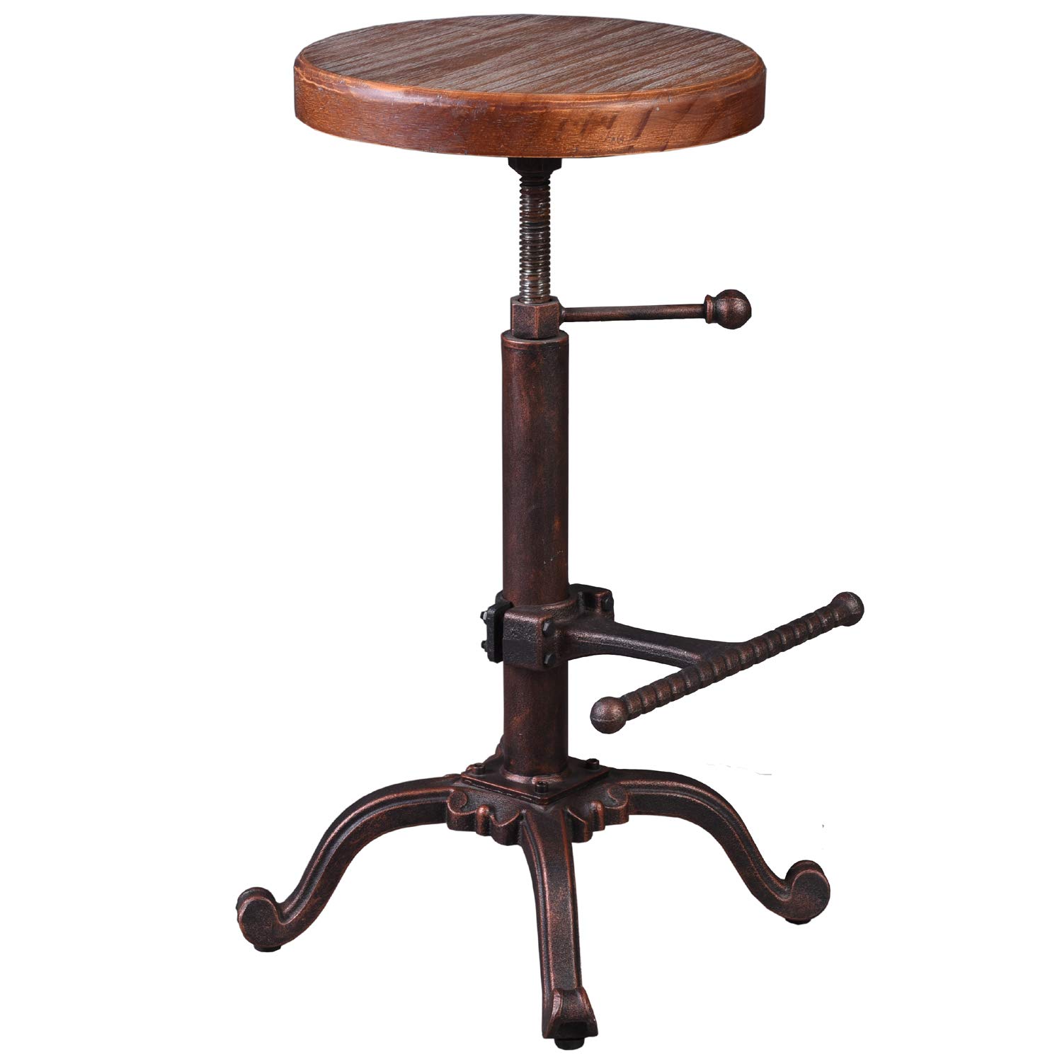 Vintage Farmhouse Wooden Tractor Stool - Adjustable Height Swivel Bar Stool with Industrial Retro Design, Copper Finish - Perfect for Kitchen Islands, Home Bars & Rustic Dining Rooms