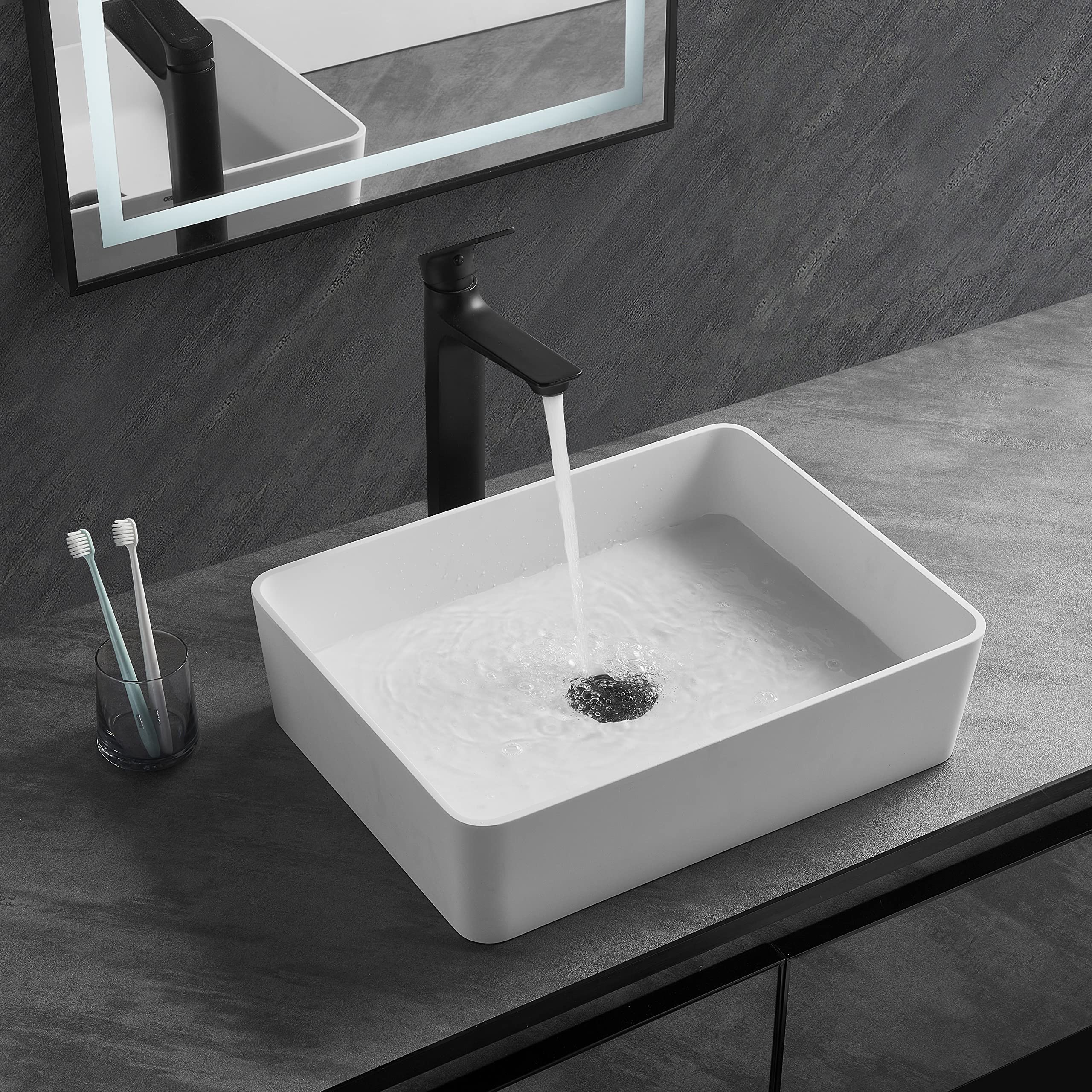 Modern White Rectangular Porcelain Vessel Sink - 18
