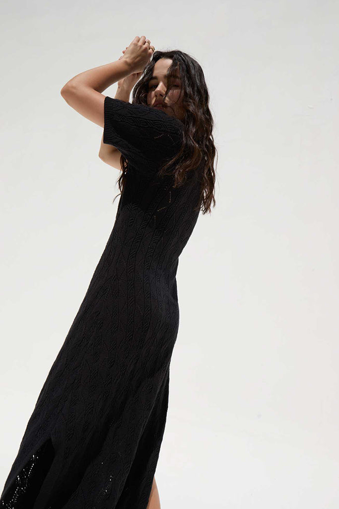 Dèluc Aveiro Knit Dress for Women - Elegant Black Knitted Dress for Casual Wear, Office, and Evening Outfits