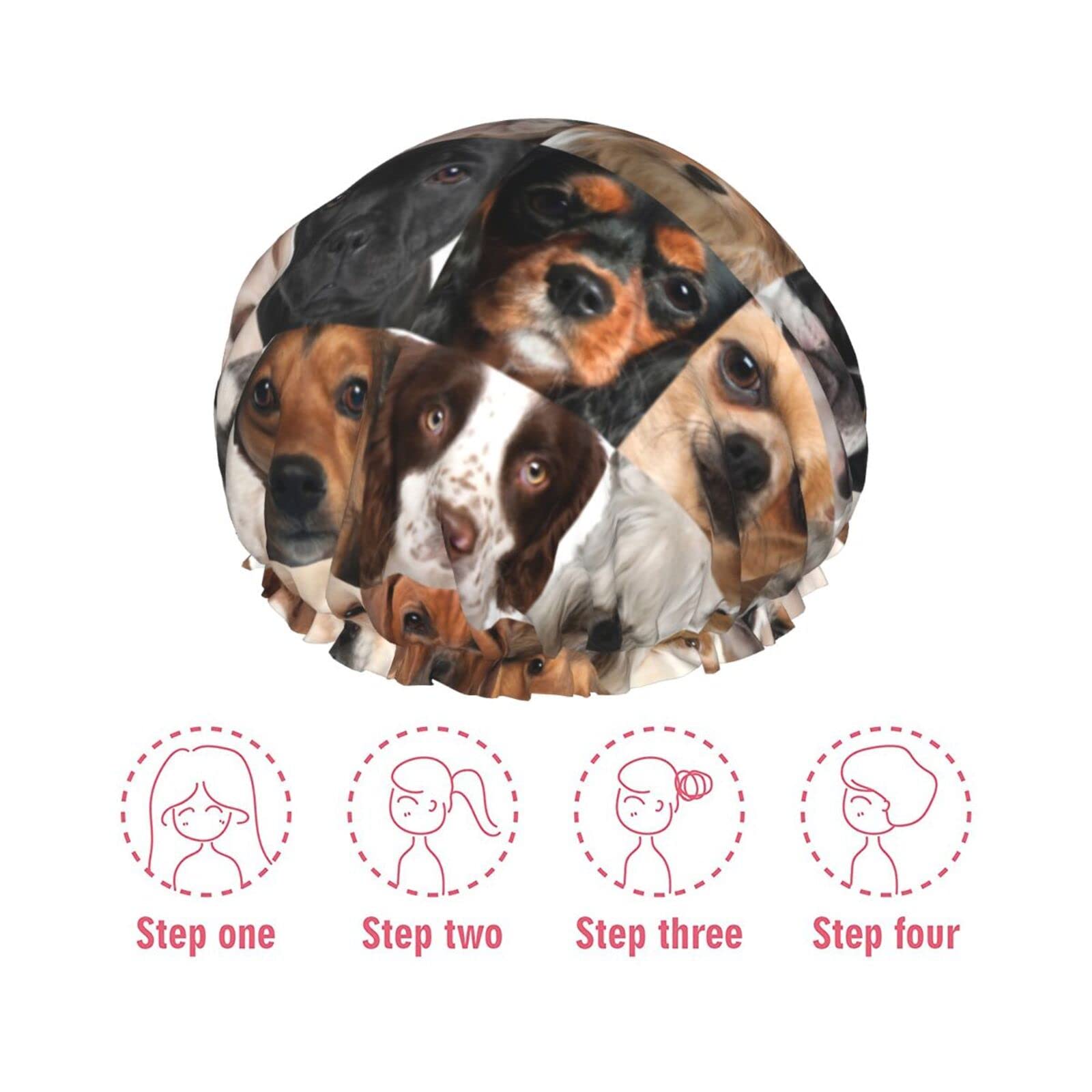 Waterproof Reusable Shower Cap for Women & Dogs - Cute Face Pattern Bath Hair Cover for Shower, Bathing, Spa, and Pet Grooming