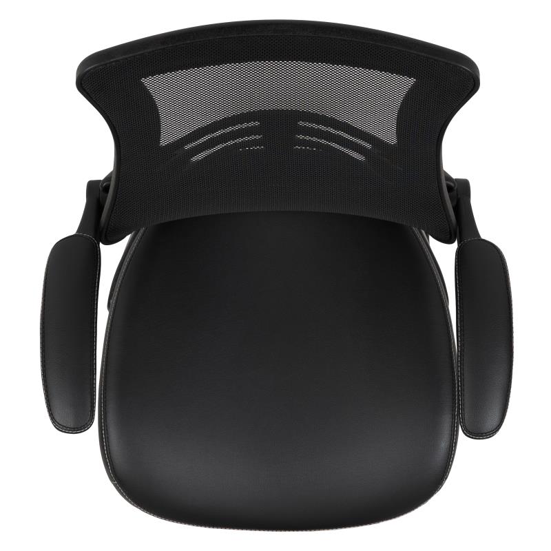Kelista Black Mesh Sled Base Side Reception Chair - White Stitched Leather or Fabric Seat with Flip-Up Arms - Perfect for Office Lobby, Waiting Room & Conference Room Seating