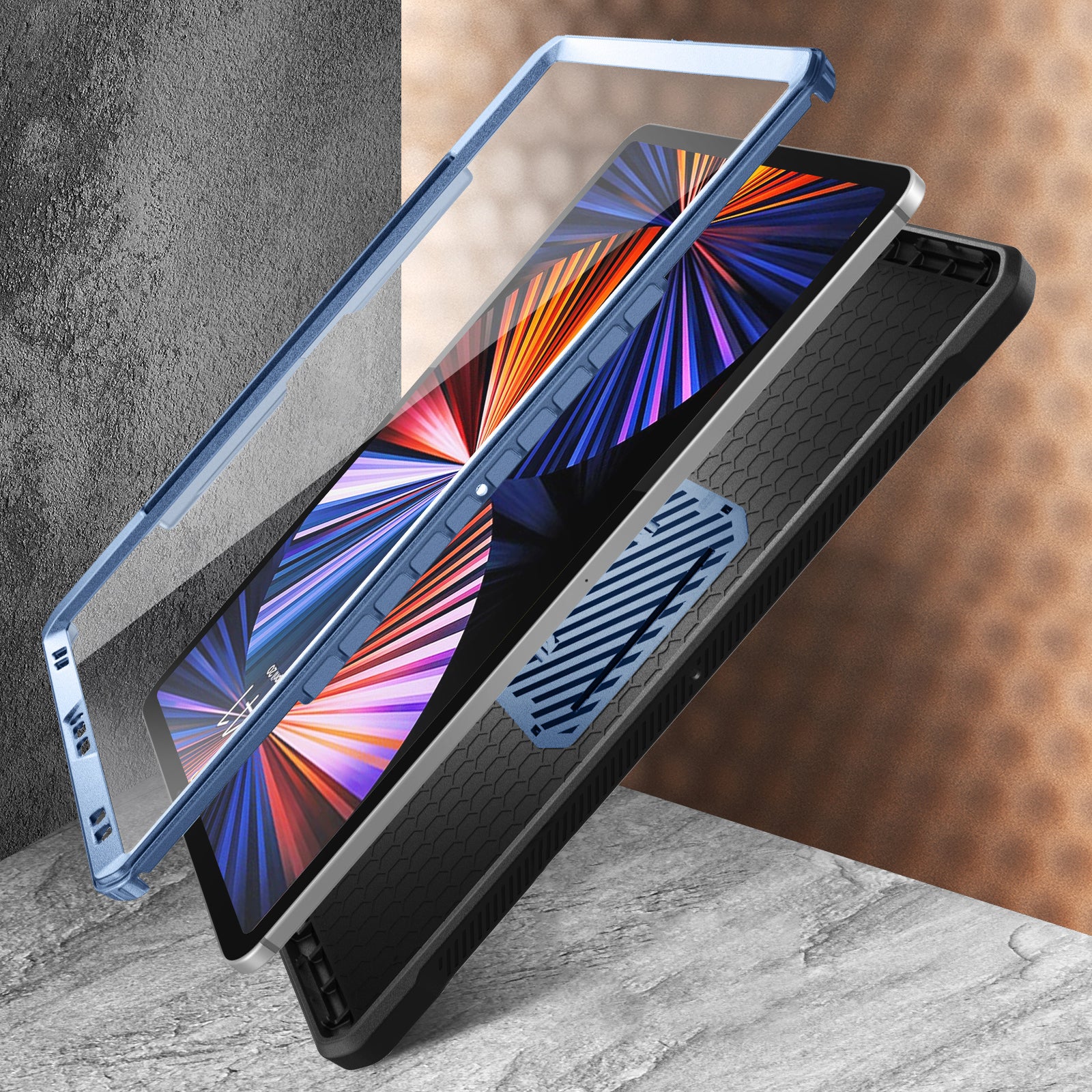 iPad Pro 12.9 Inch (2021) Unicorn Beetle Pro Rugged Case - Shockproof Protective Cover with Screen Protector, Metallic Blue - Perfect for Outdoor, Travel & Work Protection