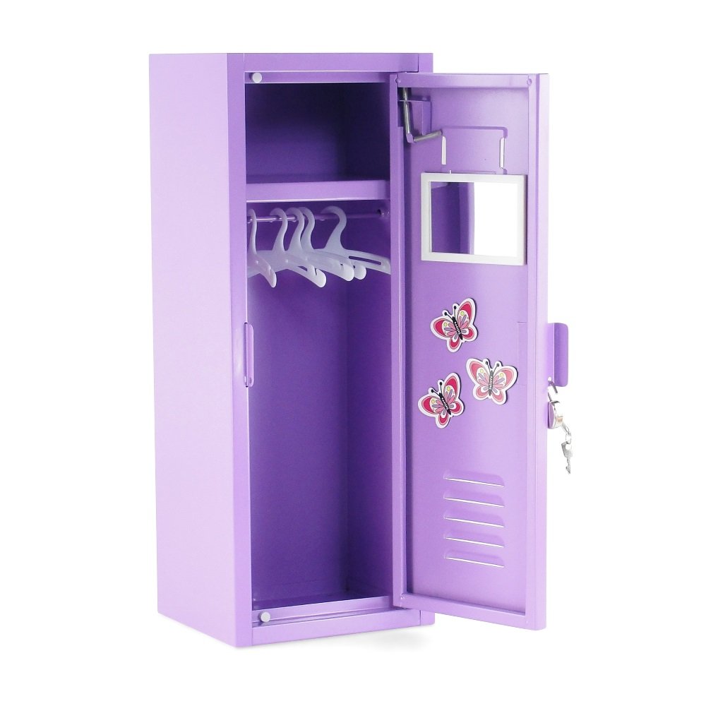 Emily Rose 18 Inch Doll Clothes Storage - Bright Purple School Locker with Accessories for American Girl Dolls | Includes Lock, Key & 5 Hangers | Perfect for Doll Clothing Organization & Playroom Decor