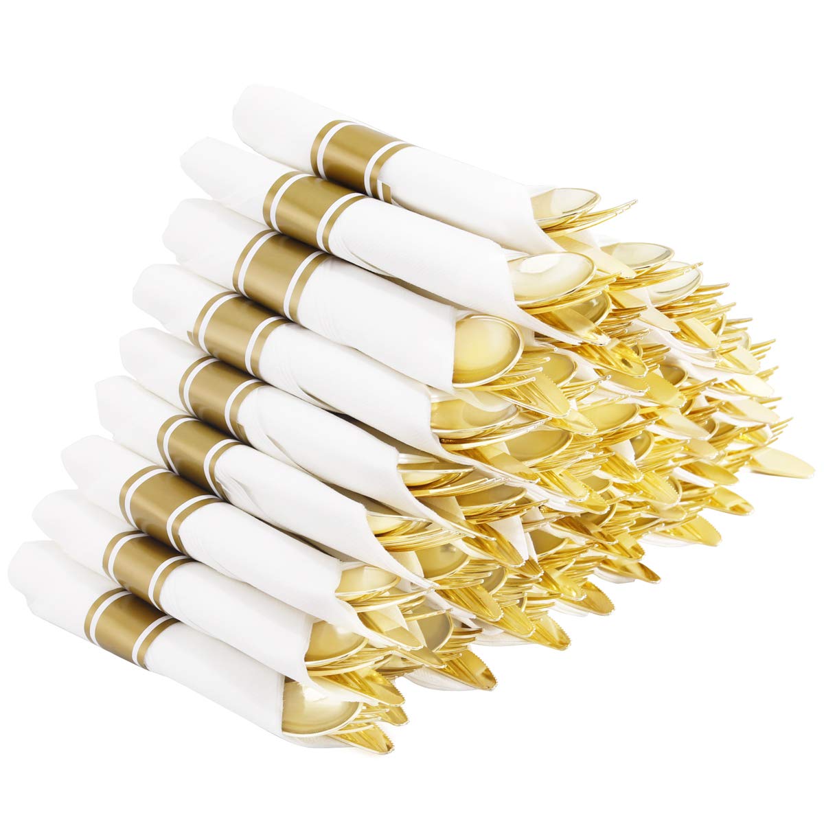 Premium 60-Pack Gold Plastic Silverware Set with Linen-Like Napkins - Includes 60 Forks, 60 Knives, 60 Spoons - Elegant Disposable Cutlery for Weddings, Parties, and Special Events - Perfect for Catering, Banquets, and Upscale Gatherings
