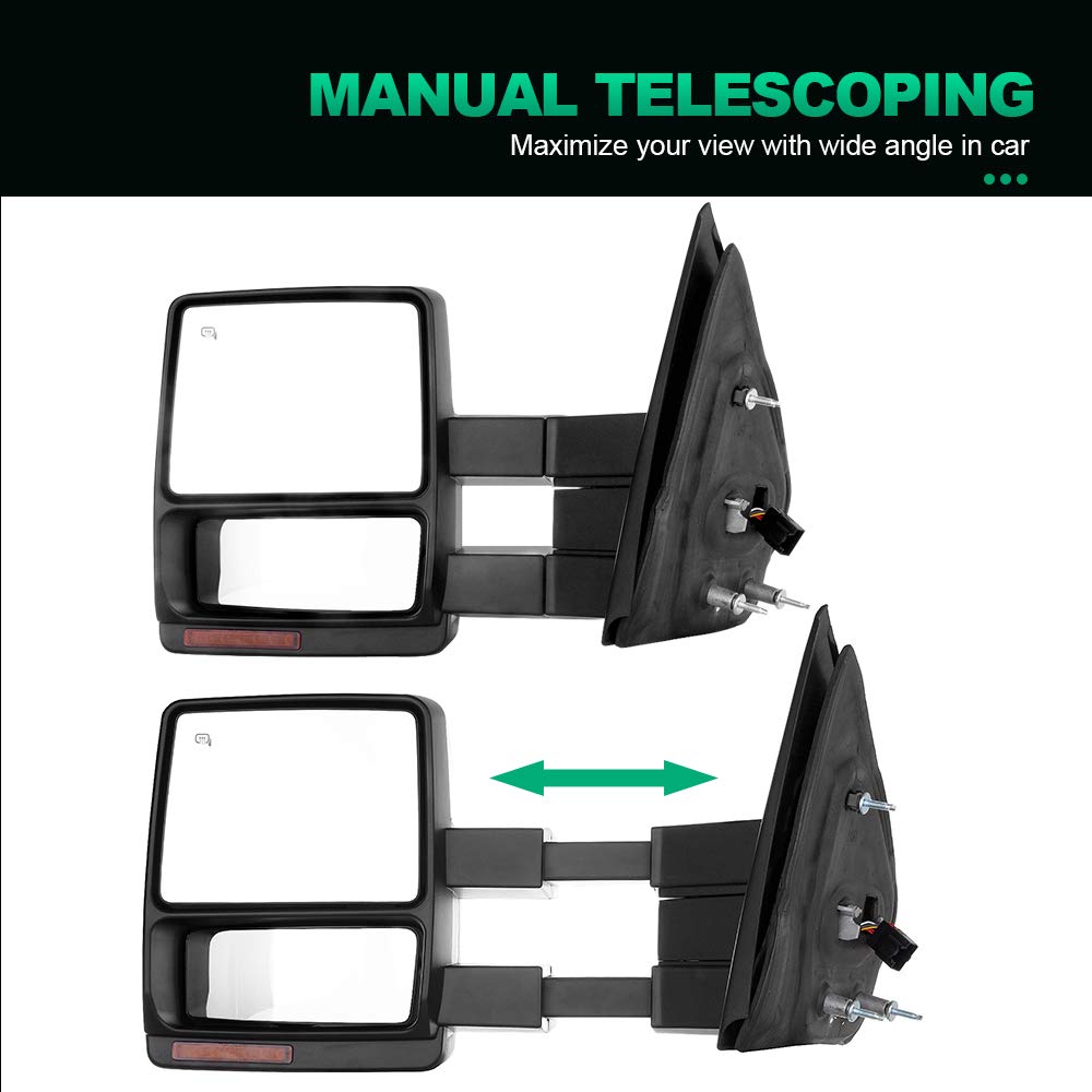 AUTOMUTO Power Adjustable Heated Towing Mirrors - Driver & Passenger Side, Folding, Black Housing, Turn Signal & Puddle Light, Chrome Accents - Compatible with Ford F-150 2004-2015 | Perfect for Towing, Off-Roading & Enhanced Visibility