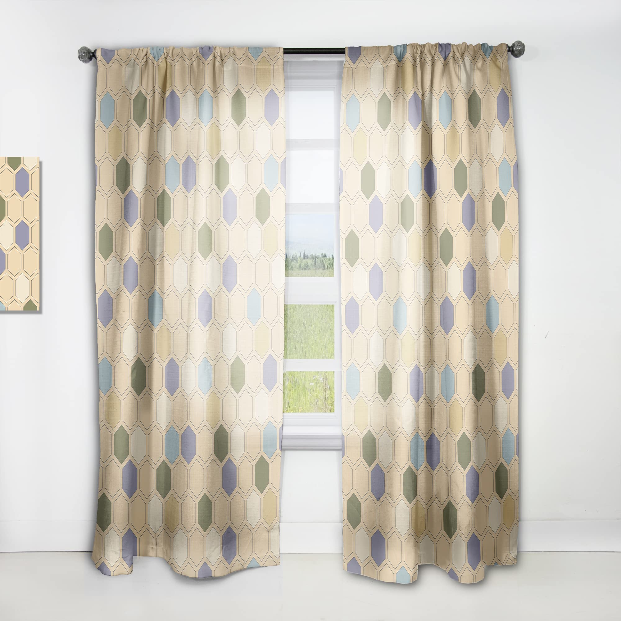 DesignQ Retro Hexagon Pattern Thermal Insulated Curtains - Single Panel 52x90 Inches - Blackout Drapes for Bedroom & Living Room - Modern Geometric Window Treatment for Home Decor